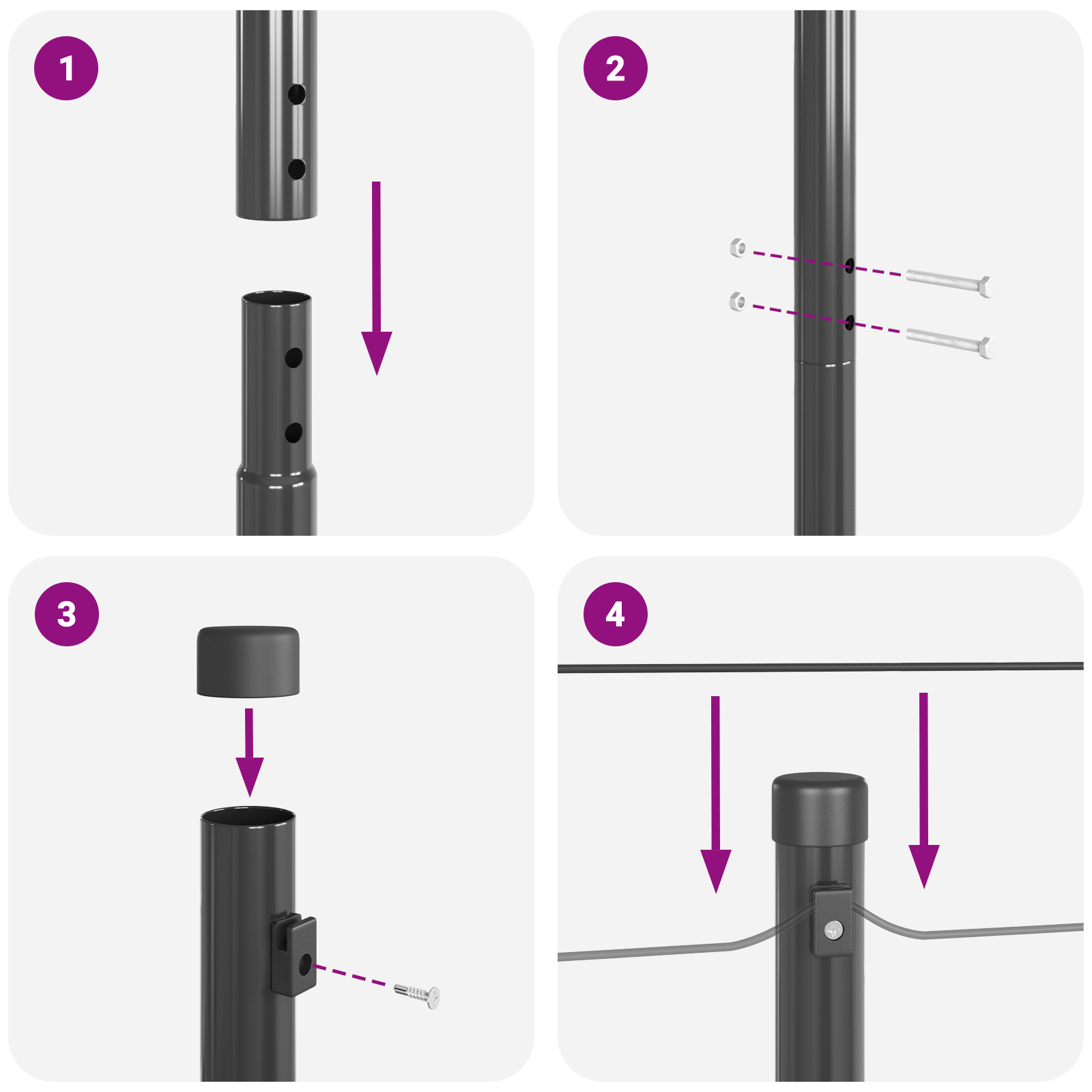 Fence Posts 7 pcs Grey Ø32 mm 190 cm Galvanised Steel - Image 6