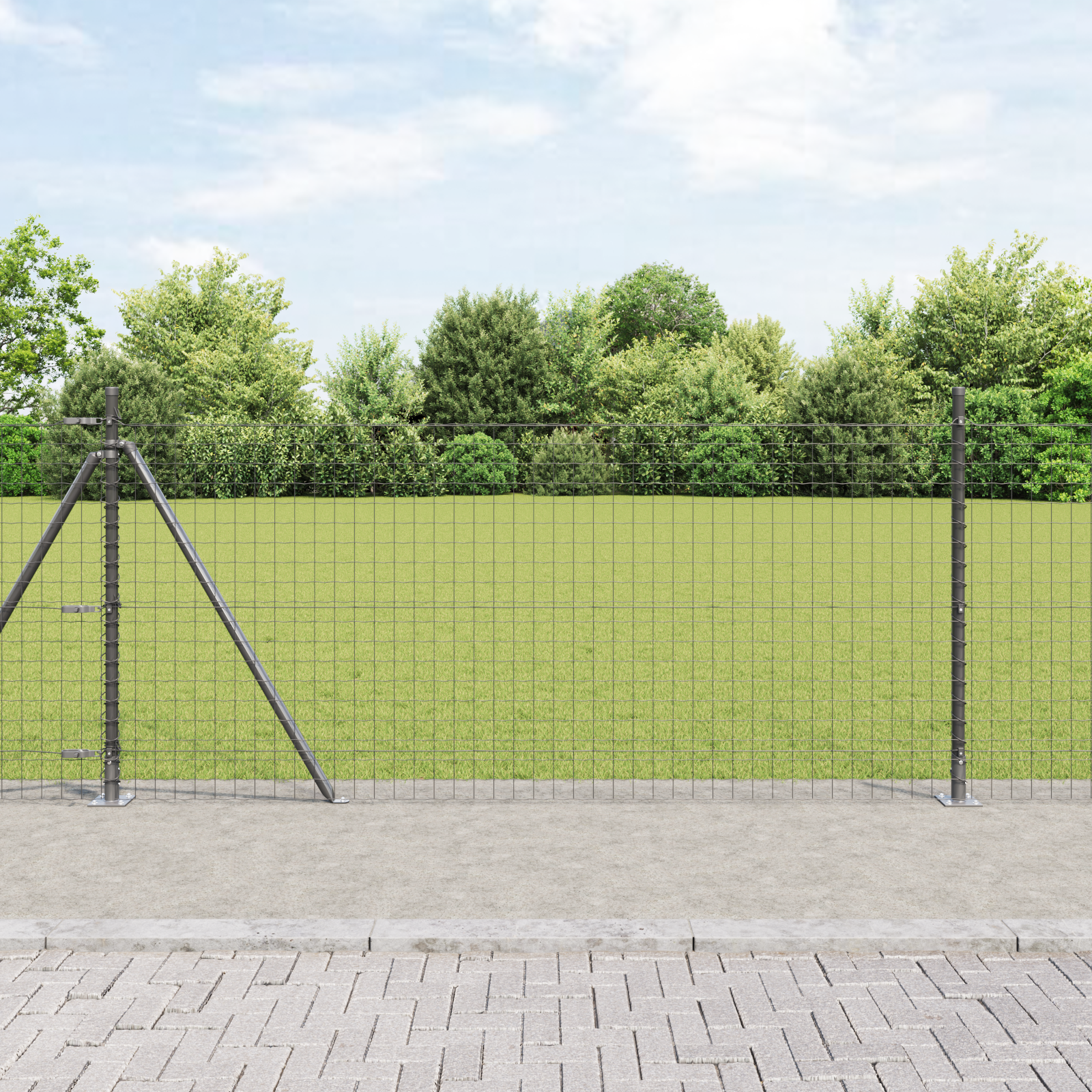Fence Posts with Base Plates 7 pcs Ø32mm 90cm Galvanised Steel