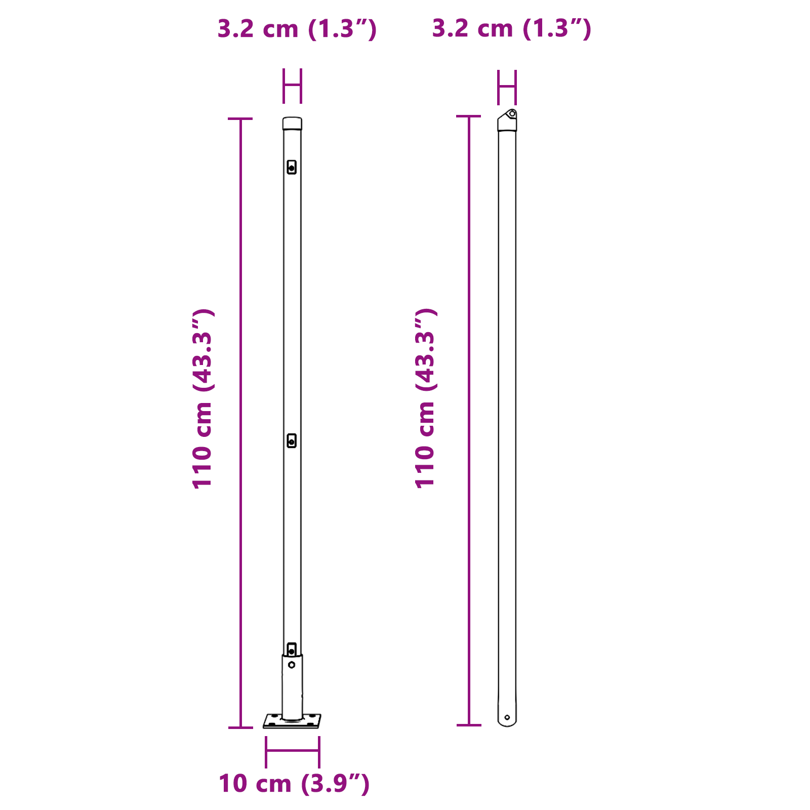 Fence Posts with Base Plates 13 pcs Ø32mm 110cm Galvanised Steel - Image 9