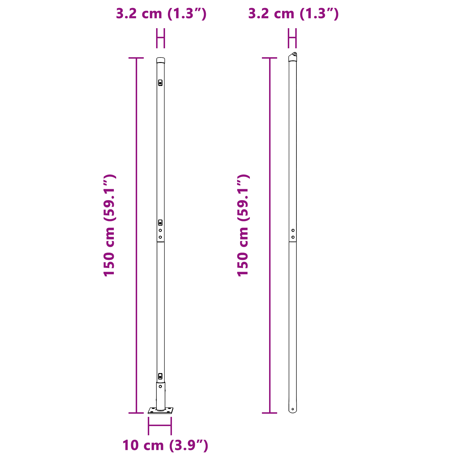 Fence Posts with Base Plates 7 pcs Ø32mm 78,5cm Galvanised Steel - Image 9