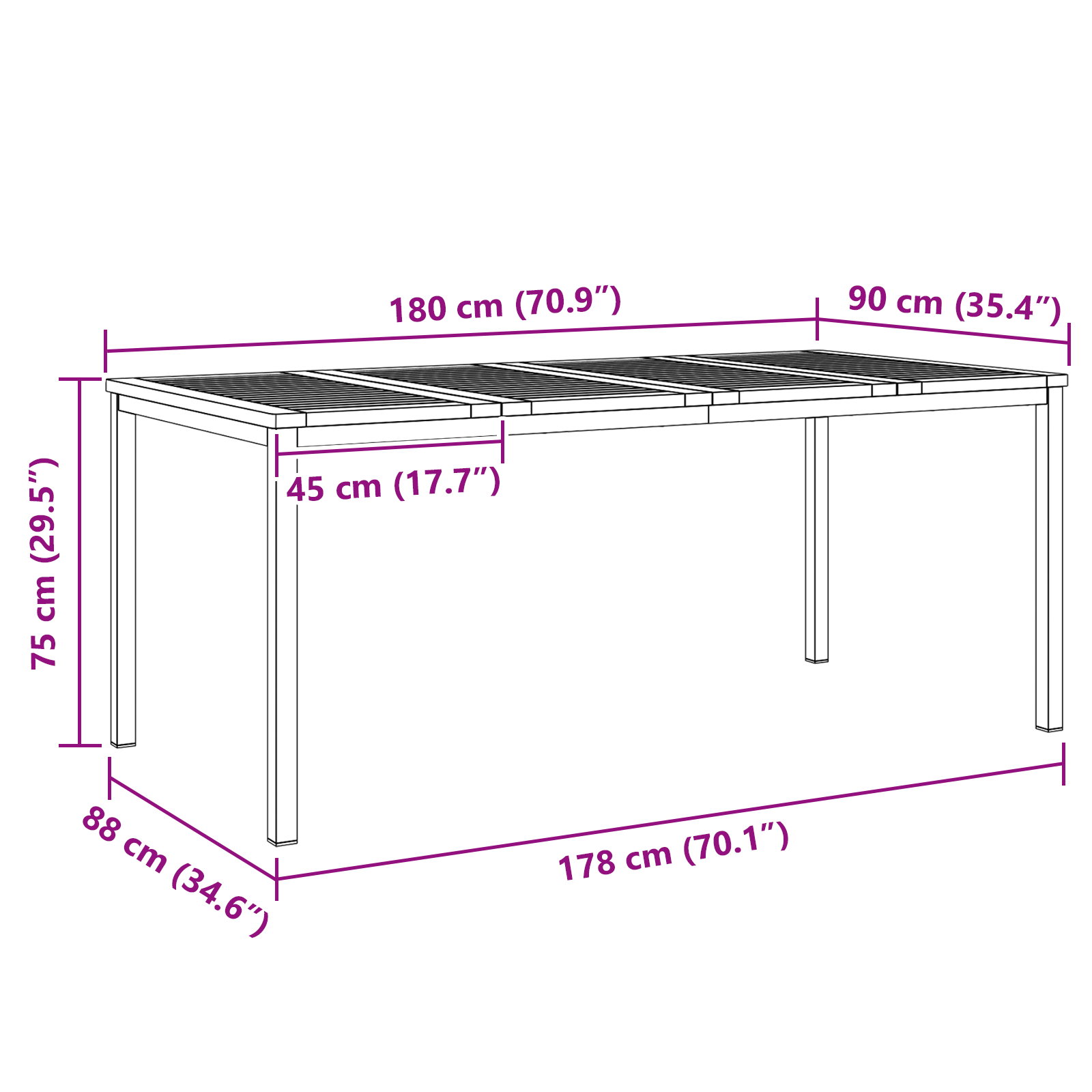 Outdoor Dining Table 180x90x75 cm Solid Wood Teak - Image 10