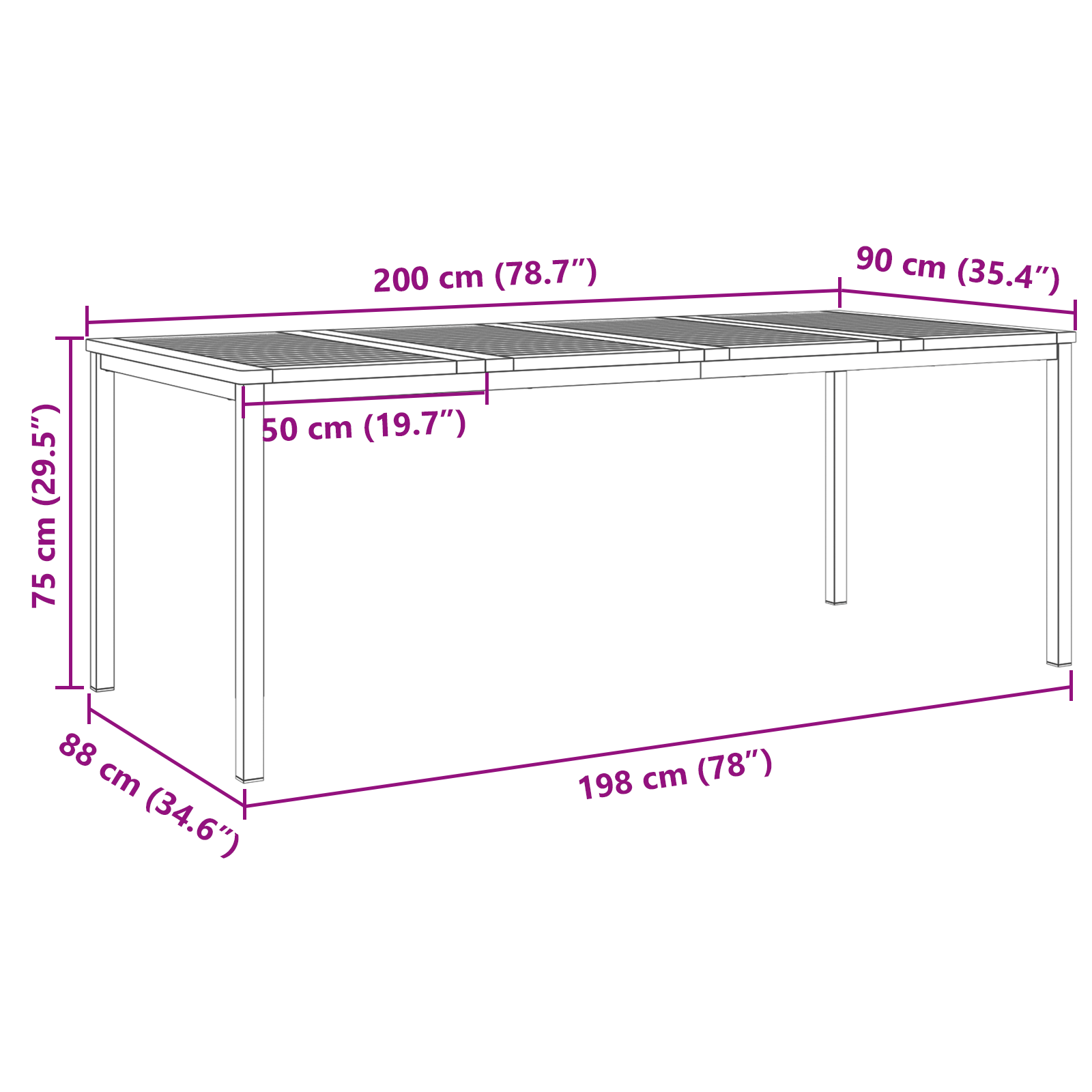 Outdoor Dining Table 200x90x74.5 cm Solid Wood Acacia - Image 10