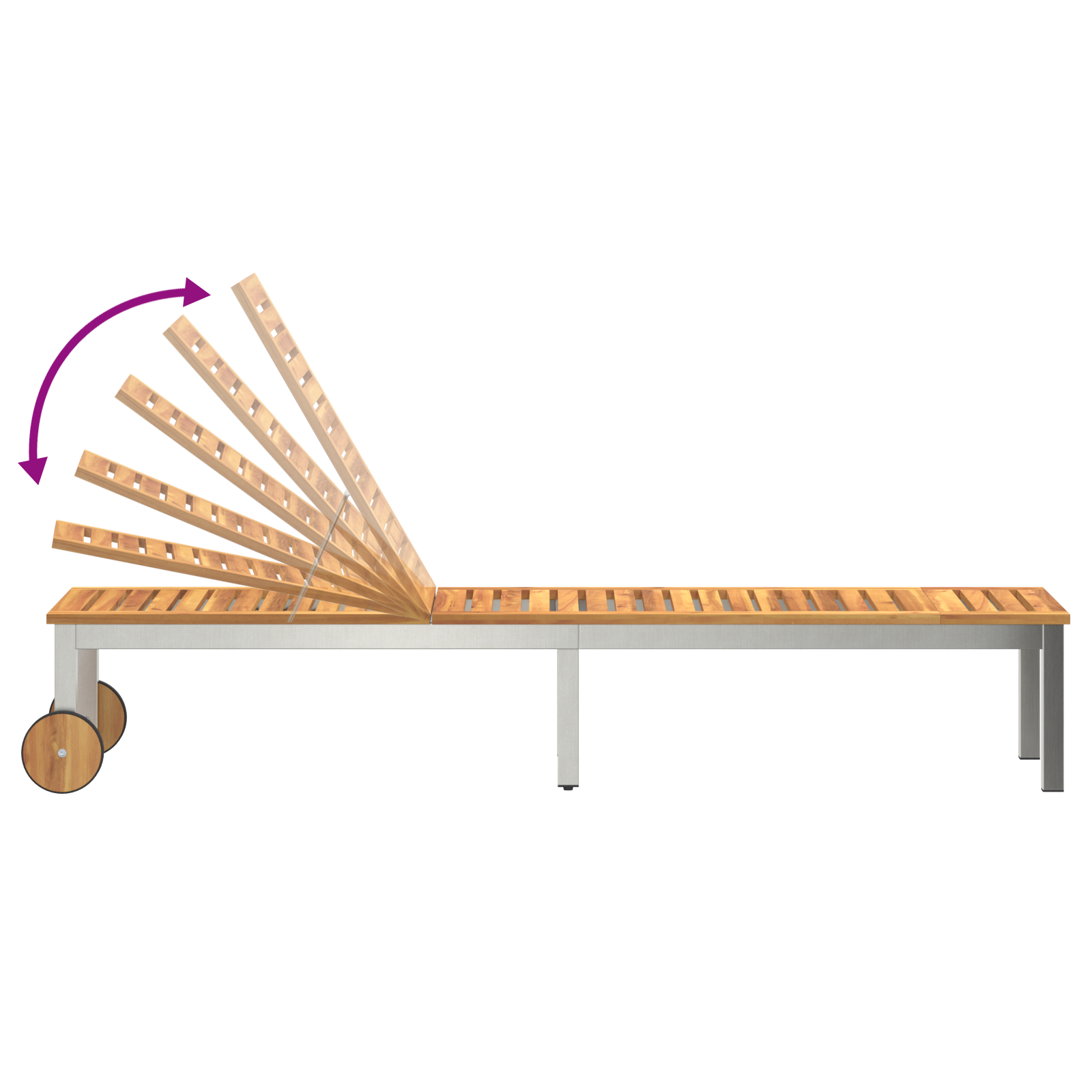 Sun Lounger with Wheels 207x58x35 cm Solid Wood Acacia&Stainless Steel - Image 9