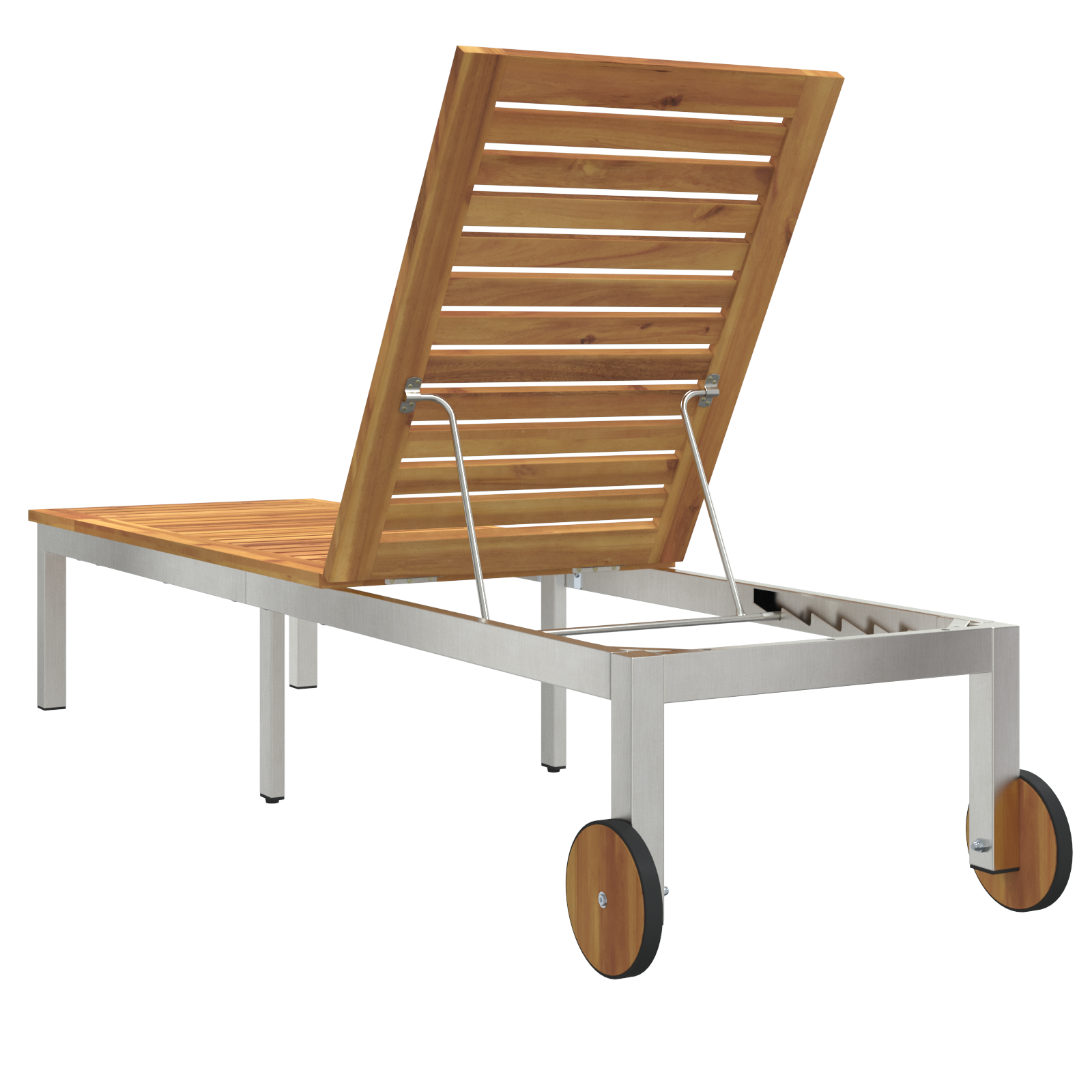 Sun Lounger with Wheels 207x58x35 cm Solid Wood Acacia&Stainless Steel - Image 7