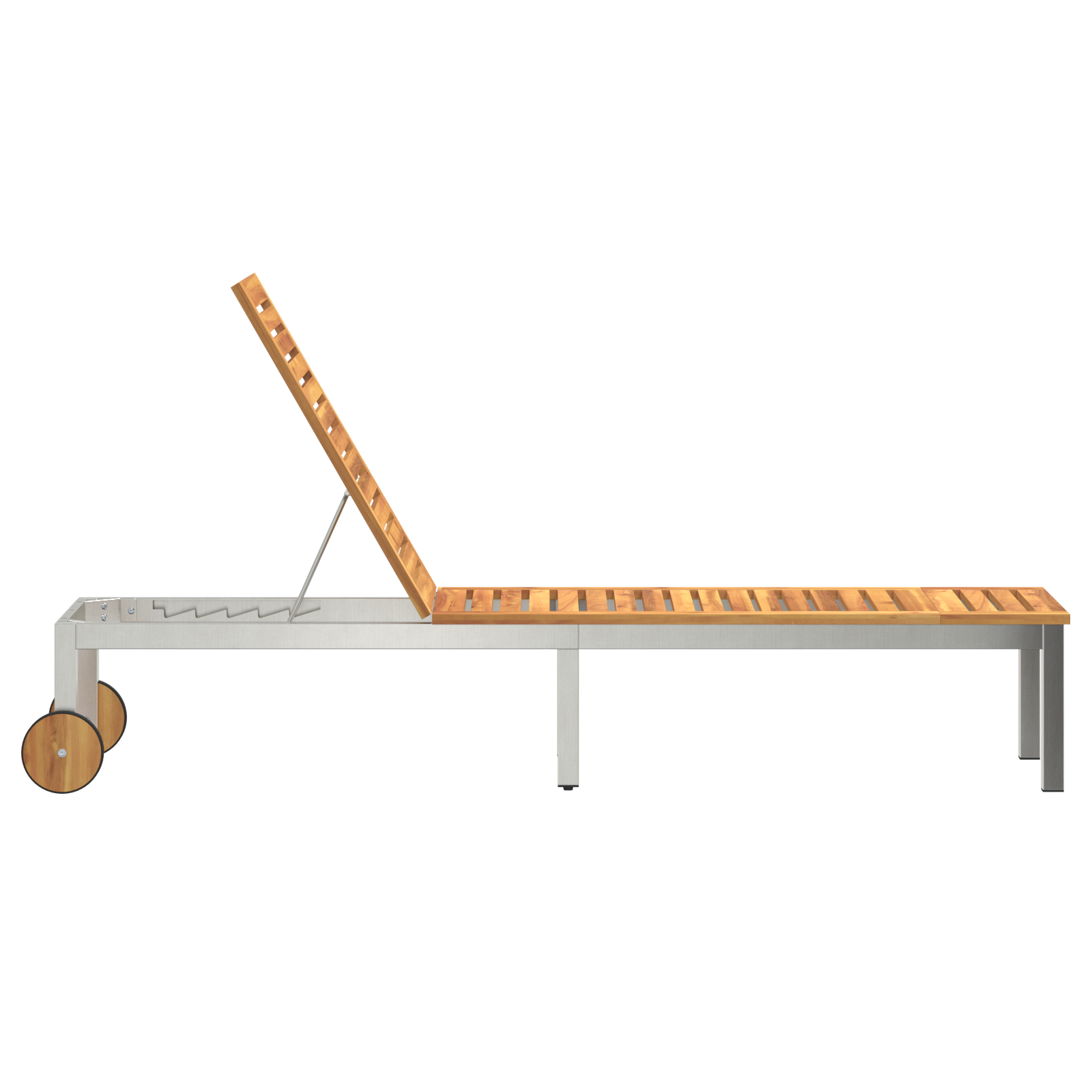 Sun Lounger with Wheels 207x58x35 cm Solid Wood Acacia&Stainless Steel - Image 6