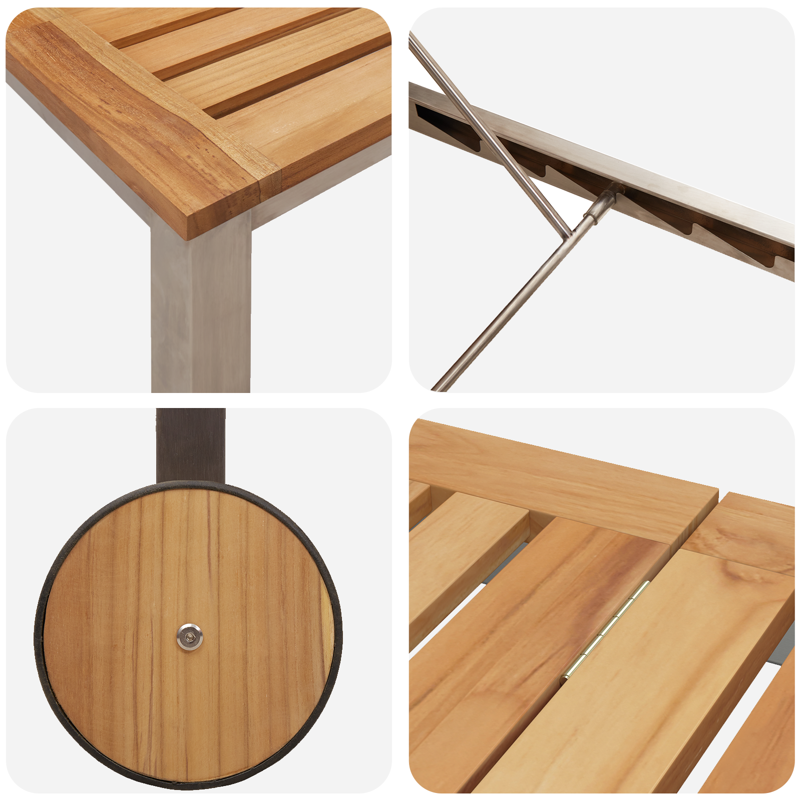 Sun Lounger with Wheels 207x58x35 cm Solid Wood Acacia&Stainless Steel - Image 8