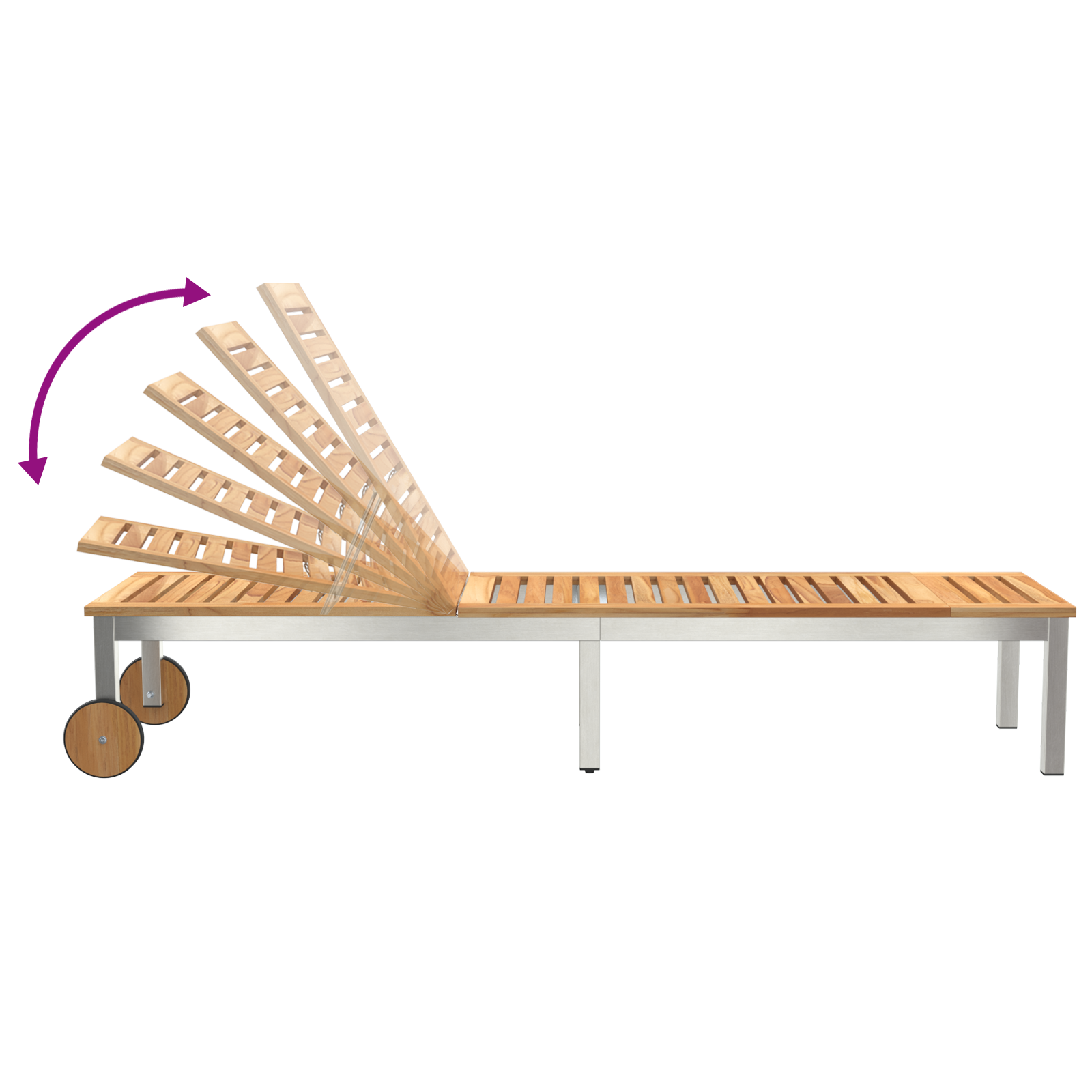 Sun Lounger with Wheels 207x58x35 cm Solid Wood Acacia&Stainless Steel - Image 9