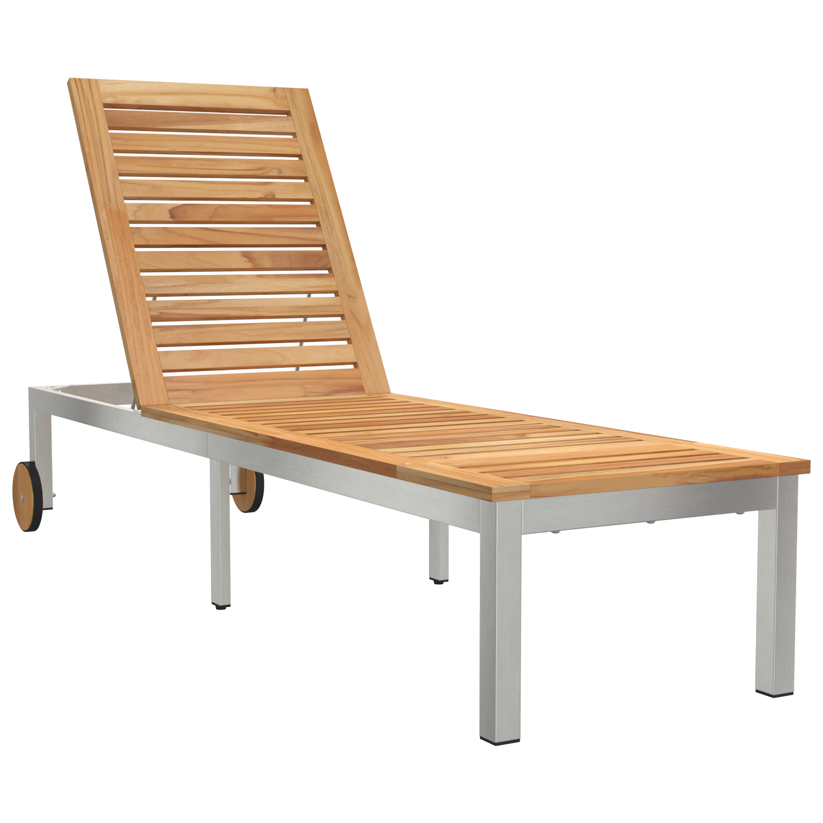 Sun Lounger with Wheels 207x58x35 cm Solid Wood Acacia&Stainless Steel - Image 2