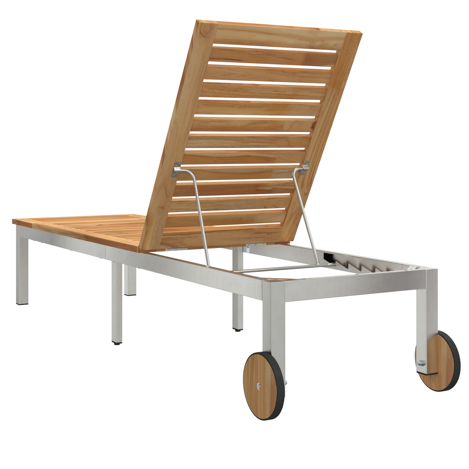Sun Lounger with Wheels 207x58x35 cm Solid Wood Acacia&Stainless Steel - Image 7