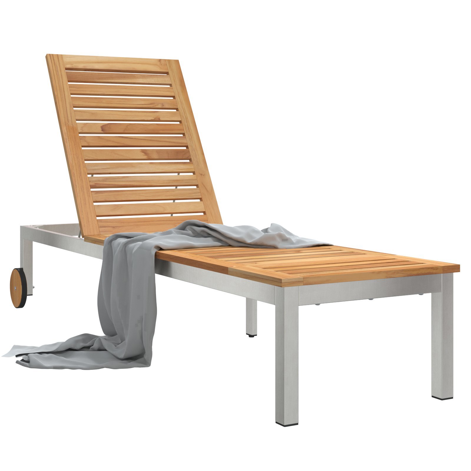 Sun Lounger with Wheels 207x58x35 cm Solid Wood Acacia&Stainless Steel - Image 3