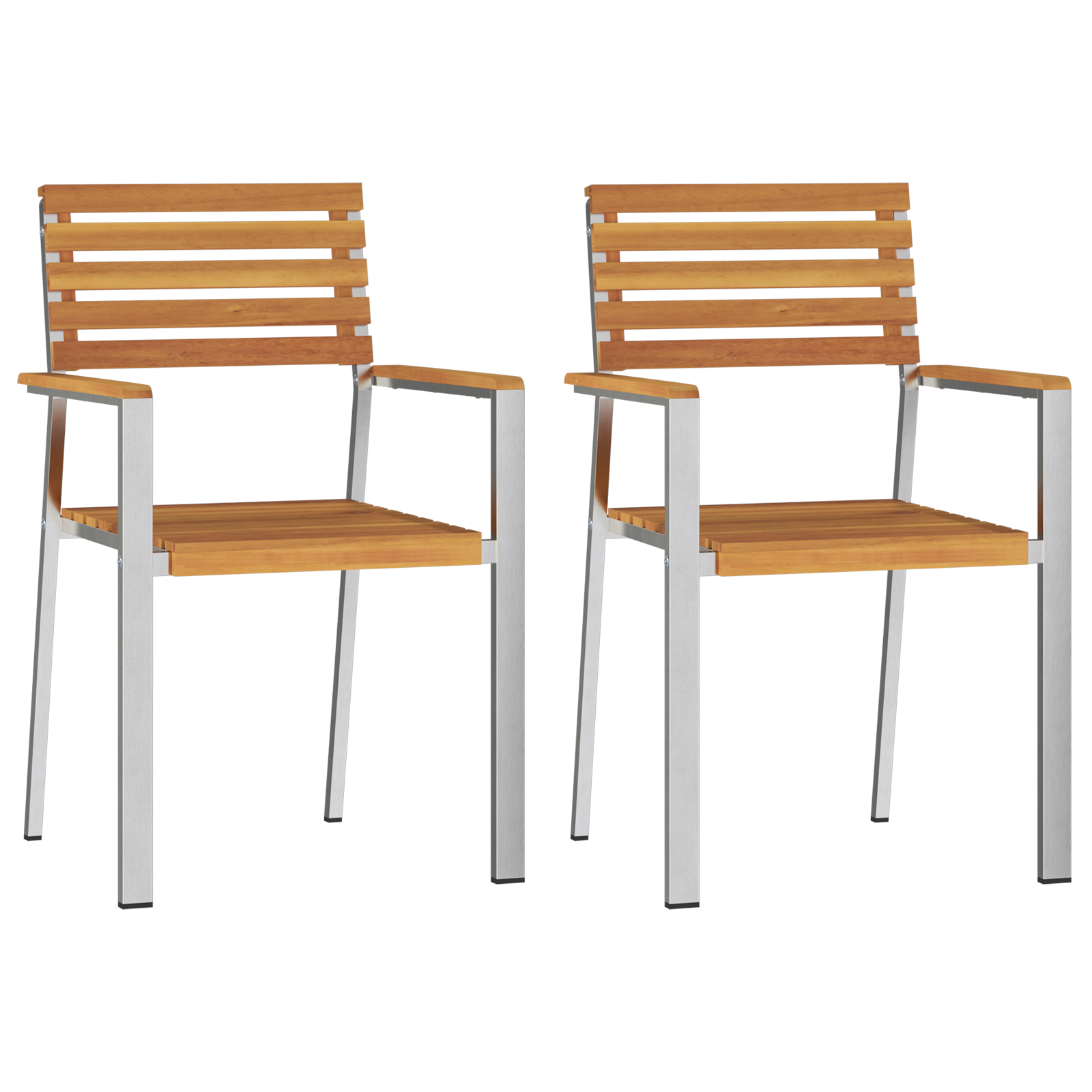 Stackable Garden Chairs 2 pcs Solid Wood Acacia&Stainless Steel - Image 4