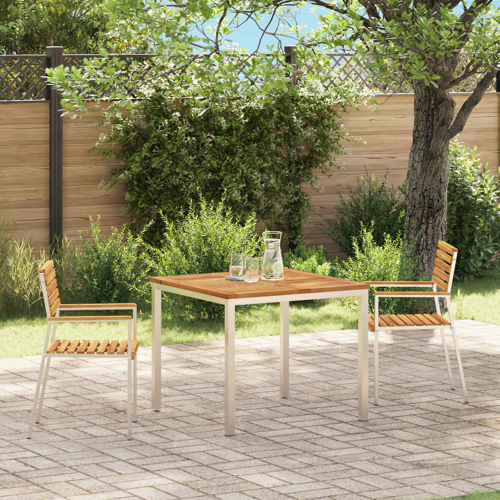 Stapelbare Tu stoelen 2 stuks Massief Acaciahout & RVS
