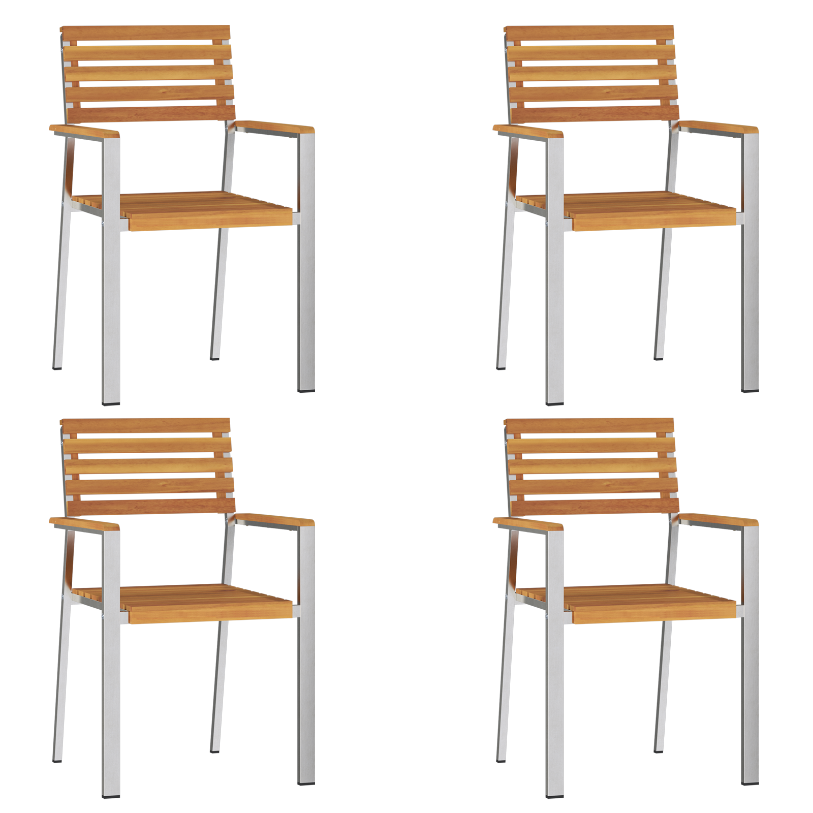 Stackable Garden Chairs 4 pcs Solid Wood Acacia&Stainless Steel - Image 4