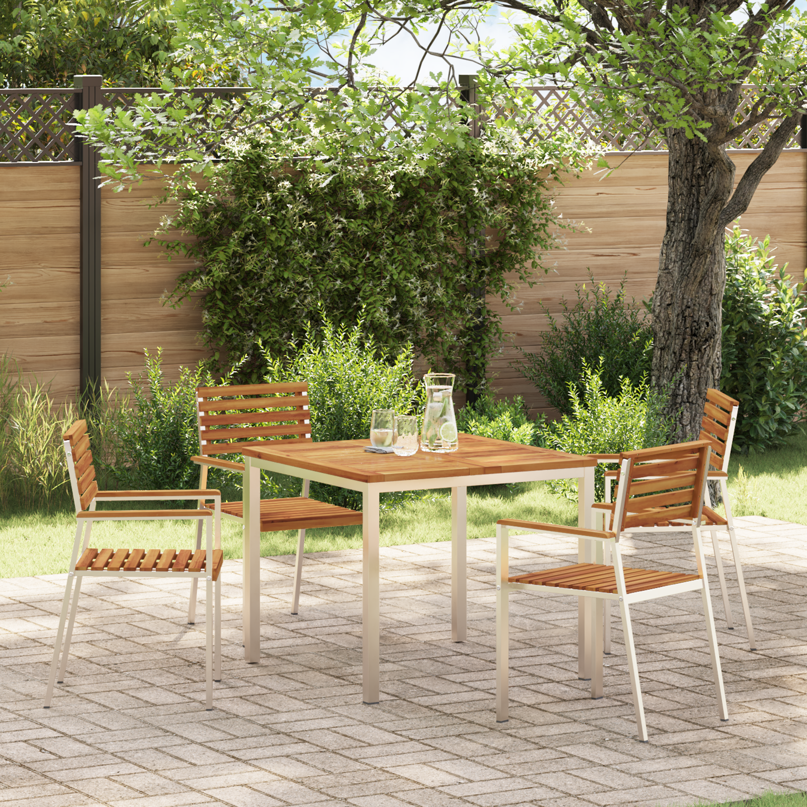 Stackable Garden Chairs 4 pcs Solid Wood Acacia&Stainless Steel