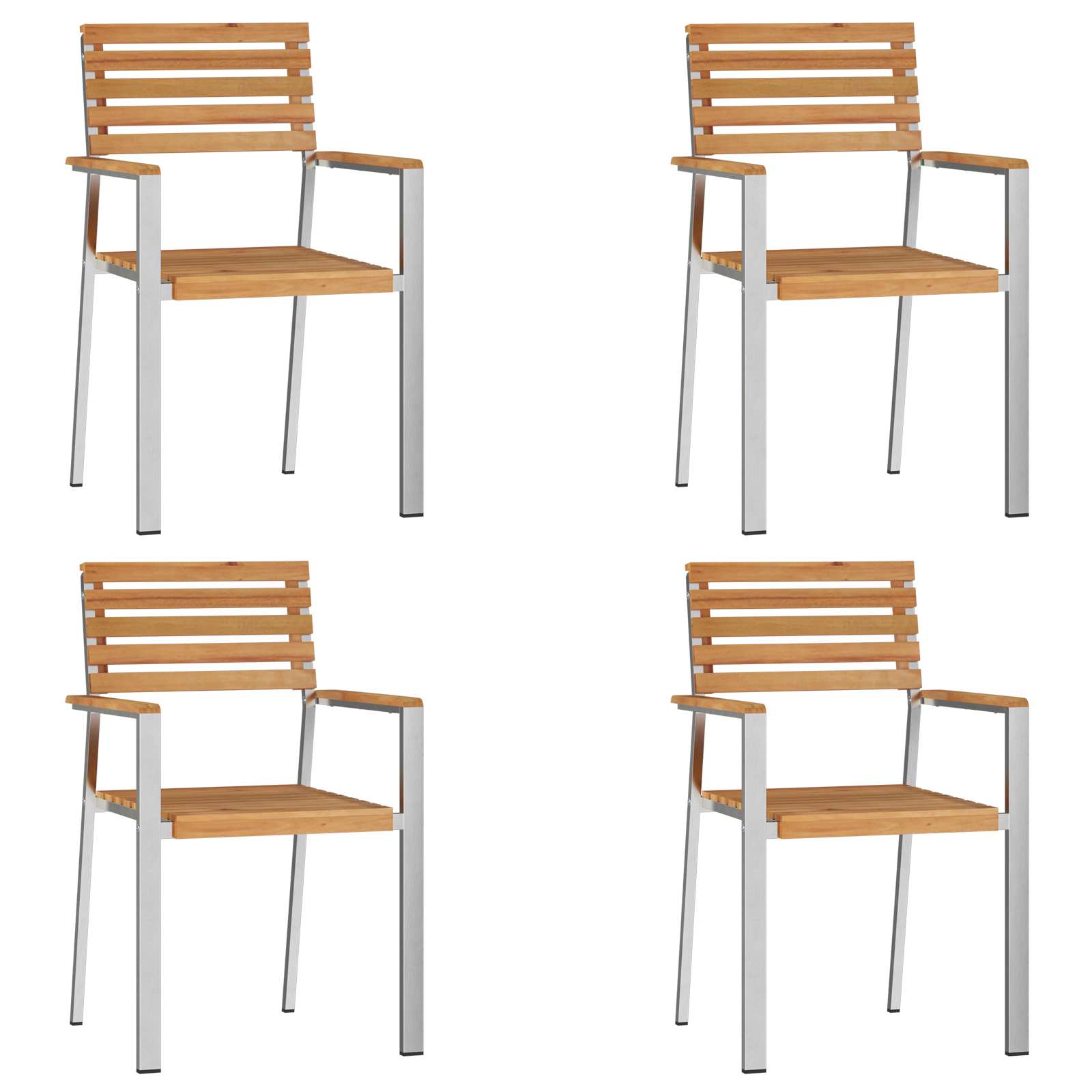 Stackable Garden Chairs 4 pcs Solid Wood Teak&Stainless Steel - Image 4