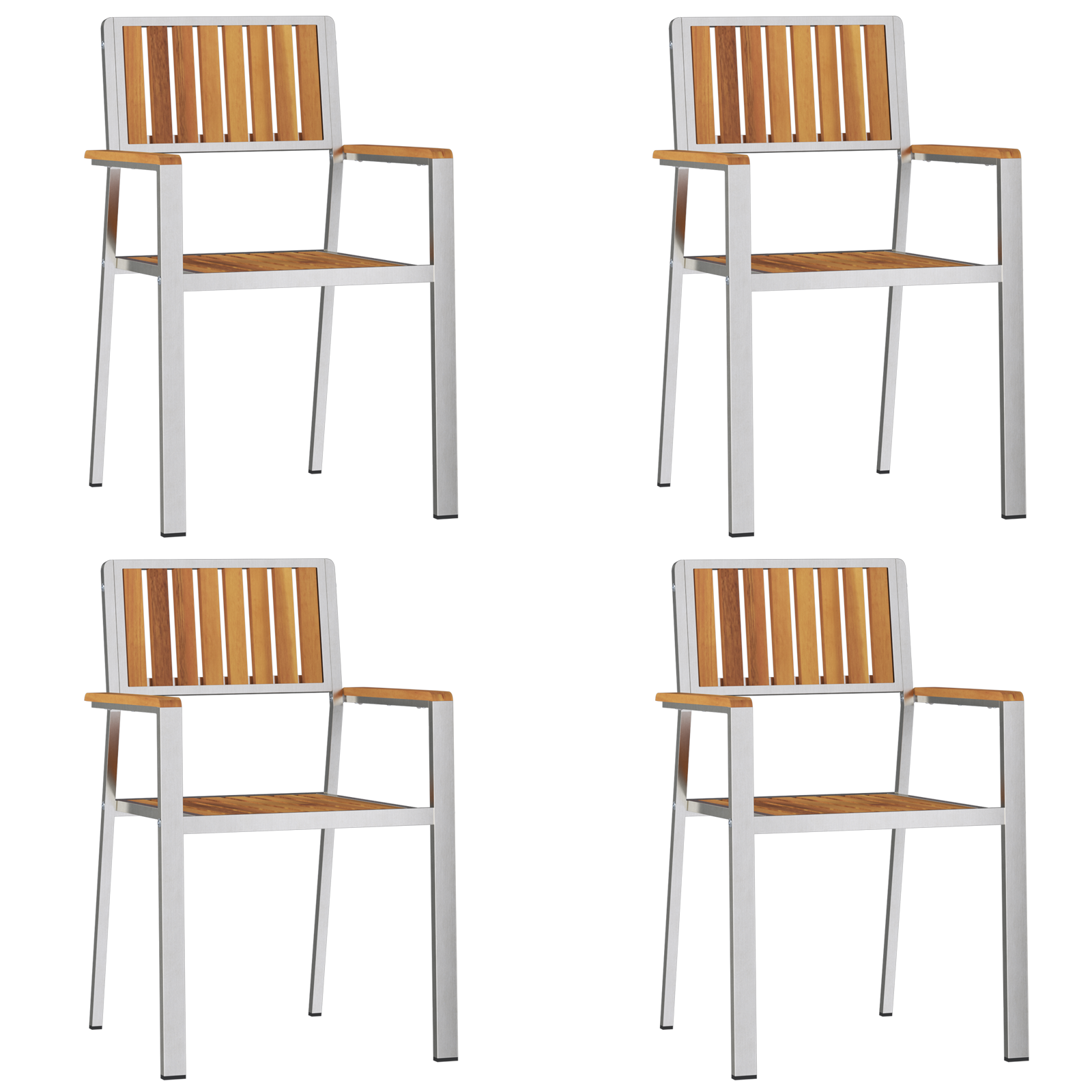 Stackable Garden Chairs 4 pcs Solid Wood Acacia&Stainless Steel - Image 4