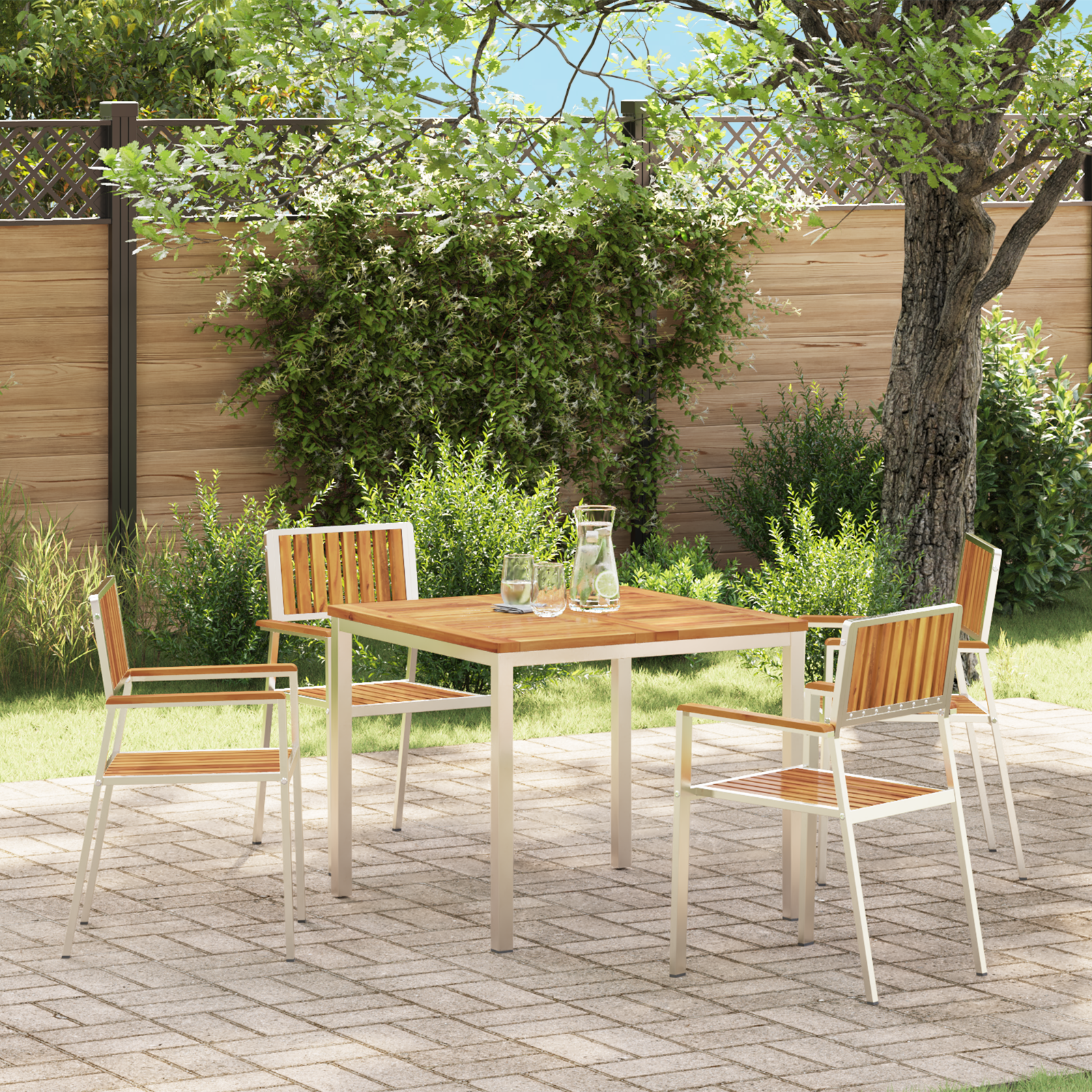 Stackable Garden Chairs 4 pcs Solid Wood Acacia&Stainless Steel