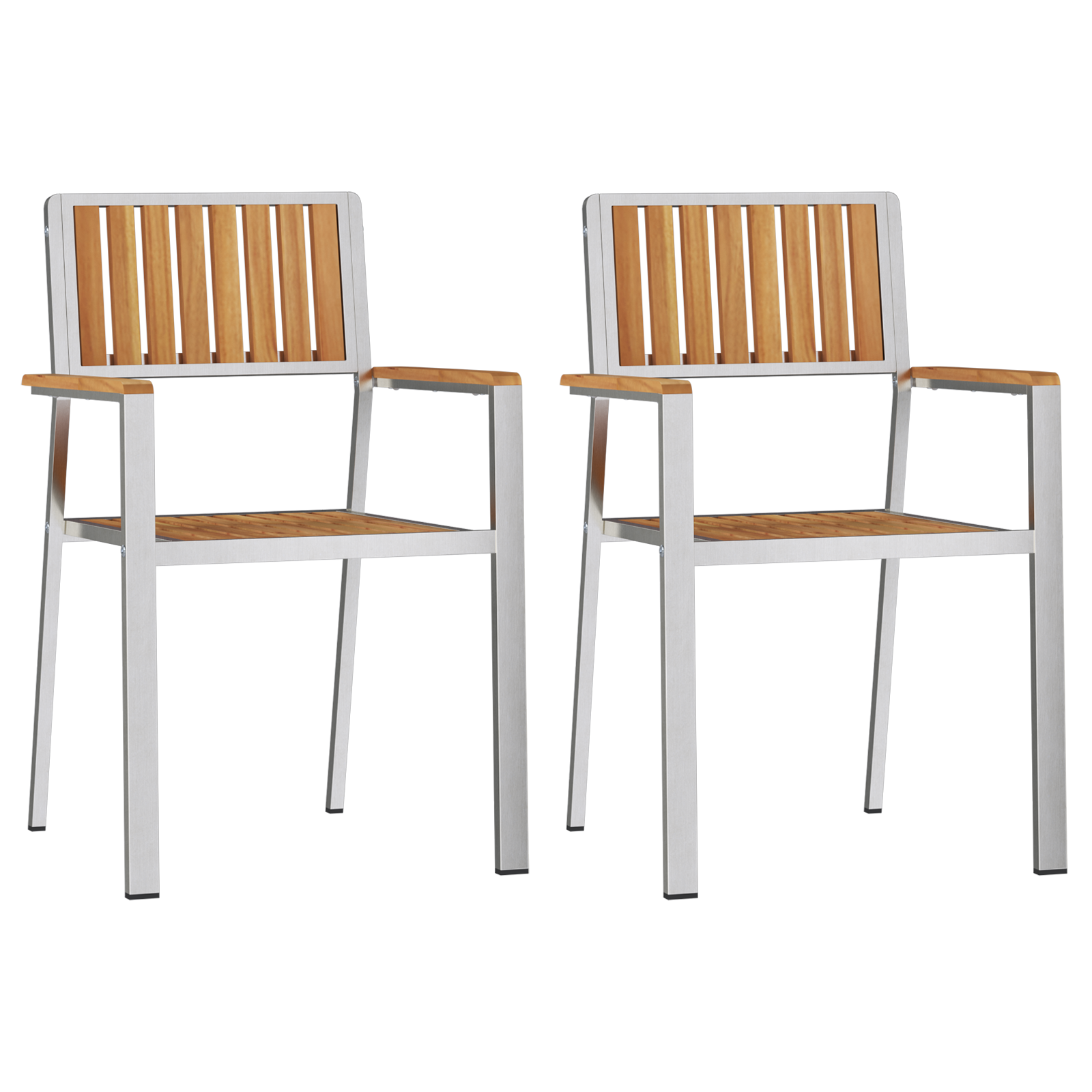 Stackable Garden Chairs 2 pcs Solid Wood Teak&Stainless Steel - Image 4