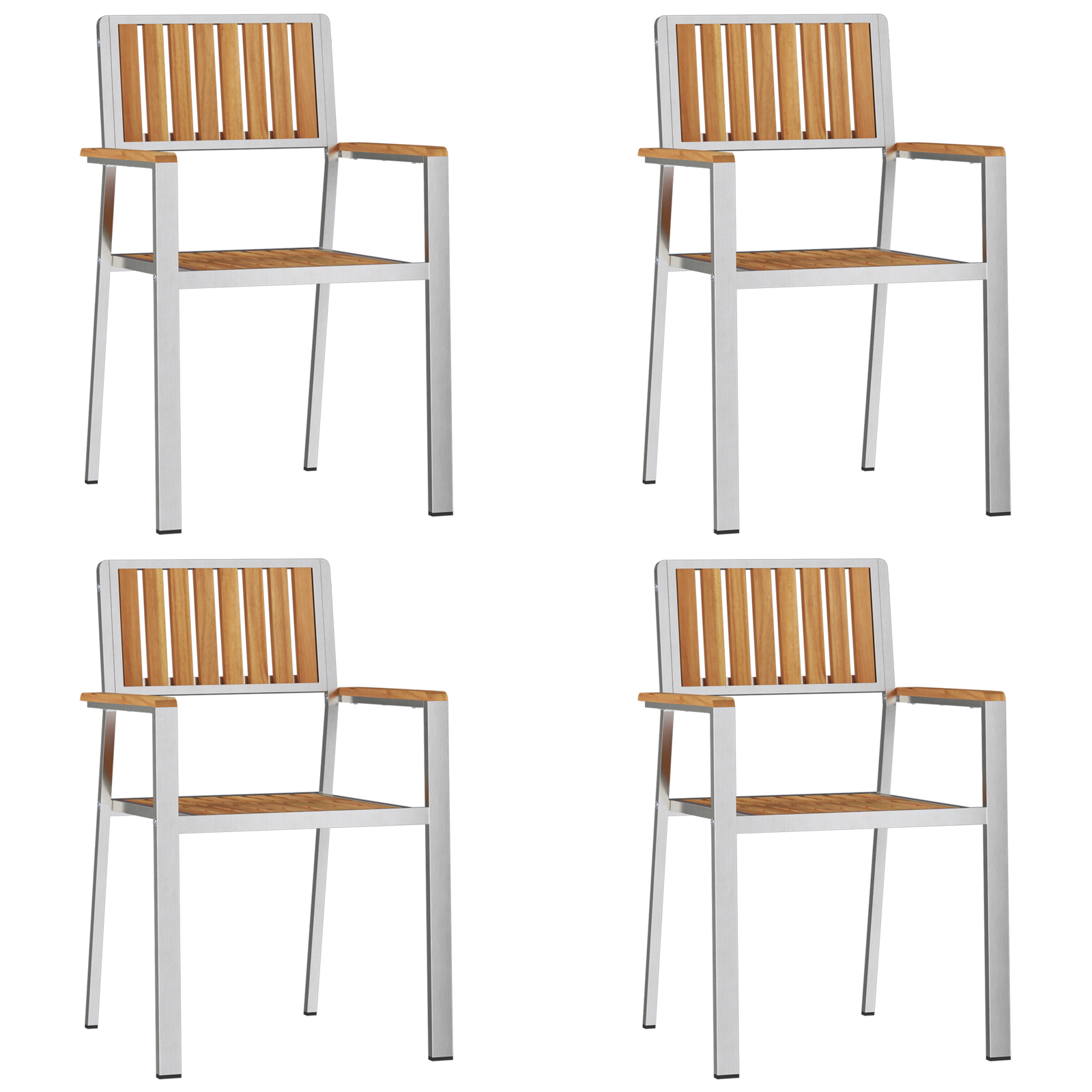 Stackable Garden Chairs 4 pcs Solid Wood Teak&Stainless Steel - Image 4