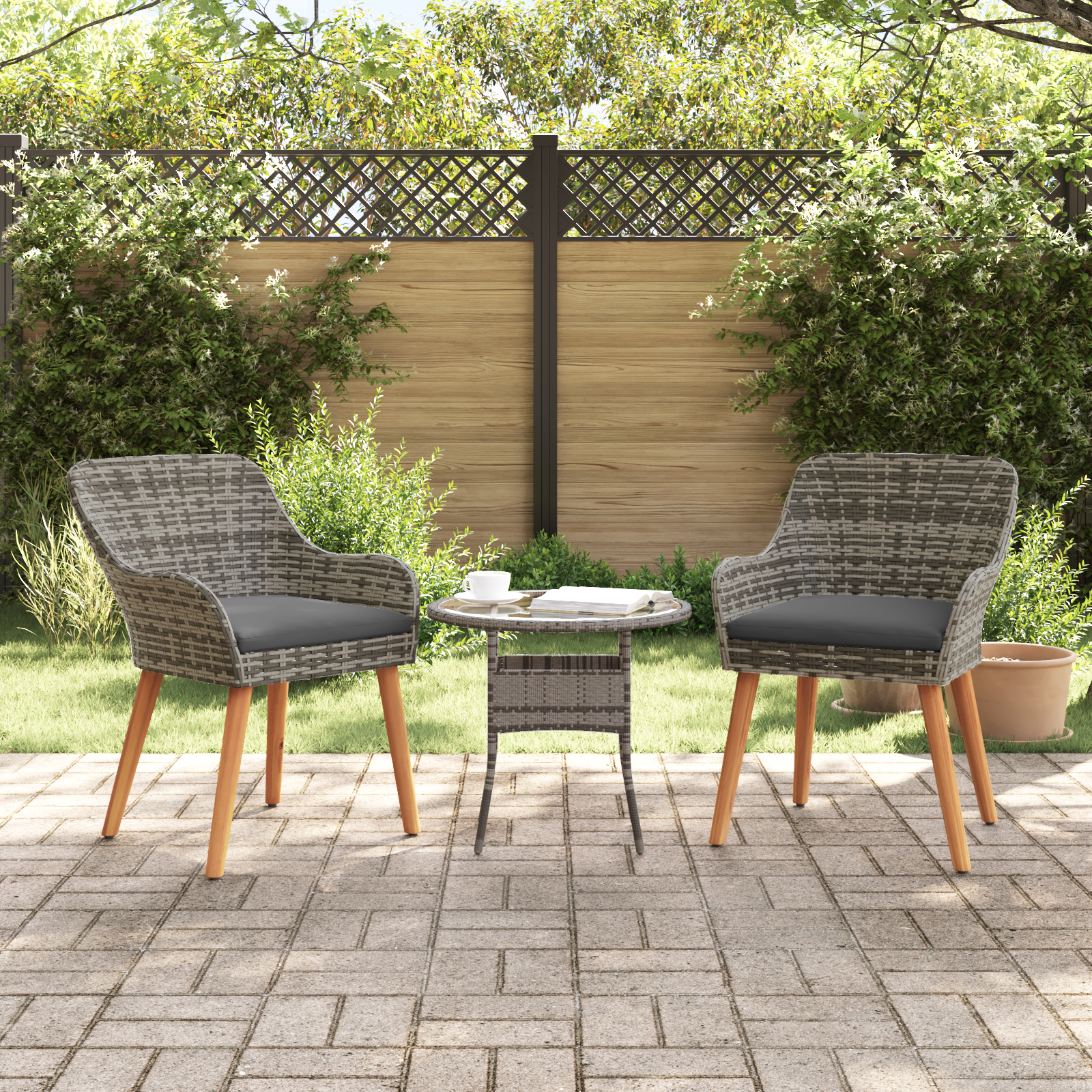 Garden Chairs with Cushions 2 pcs Grey Poly Rattan