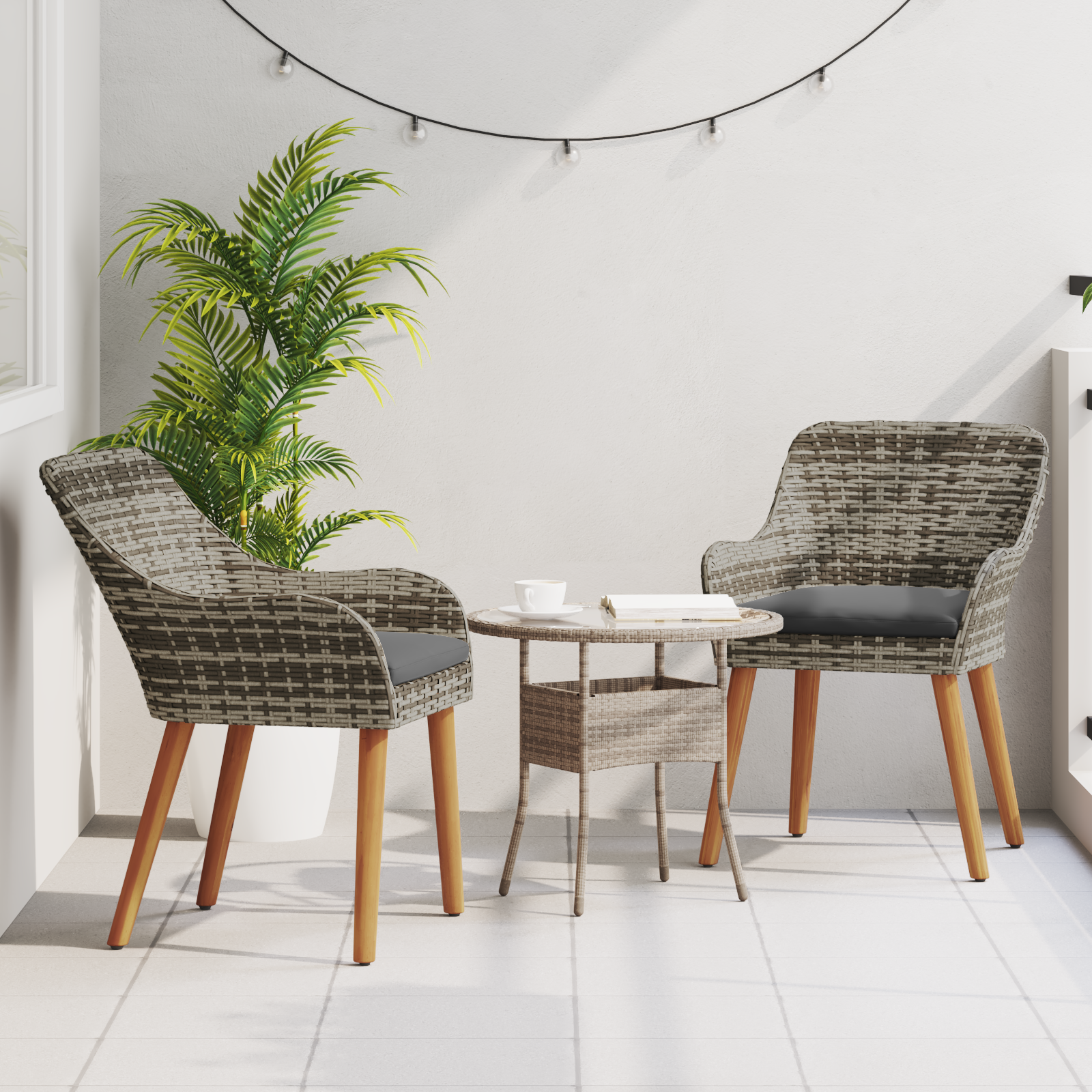 Garden Chairs with Cushions 2 pcs Grey Poly Rattan - Image 3