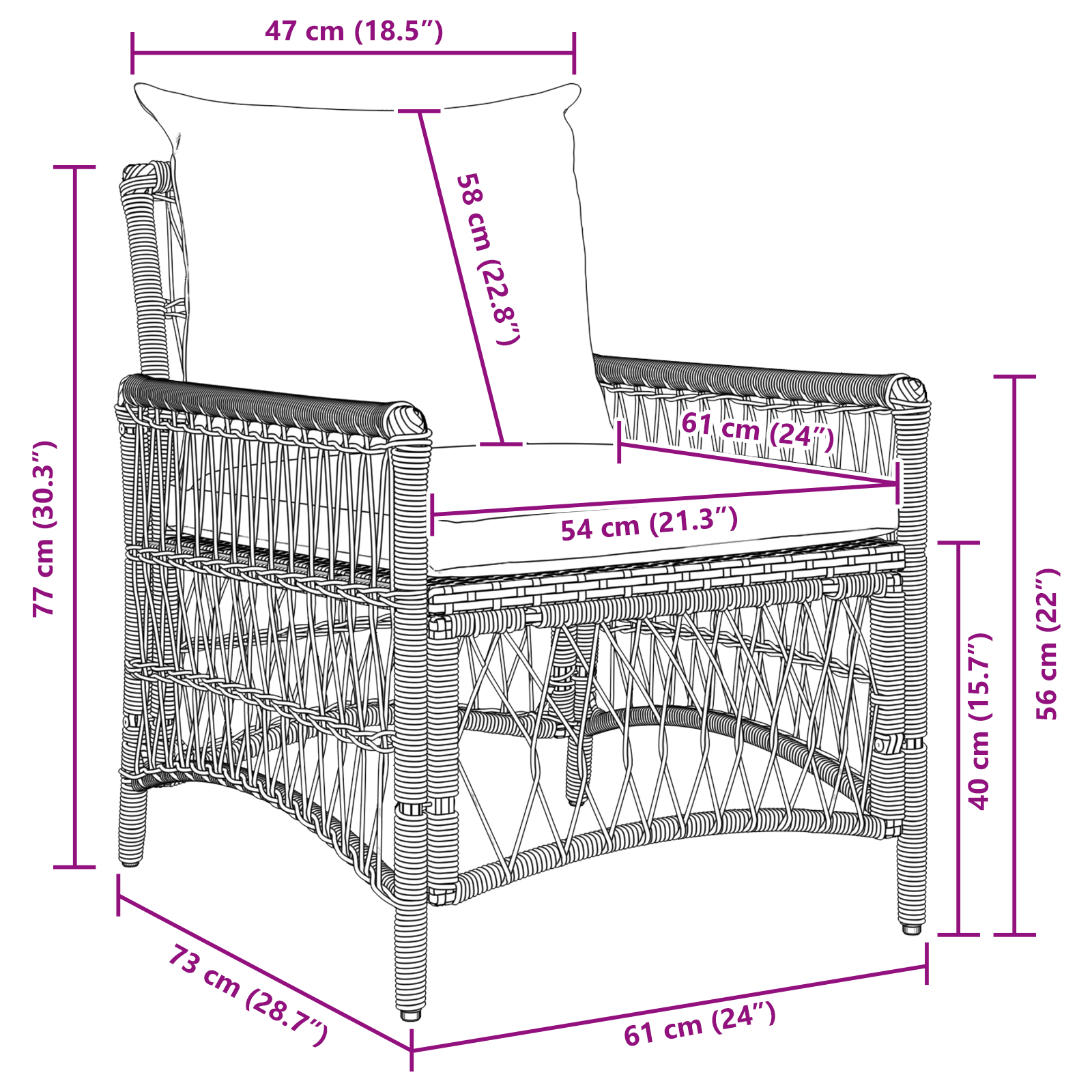 Garden Chair with Cushions Brown 60x70x78 cm Poly Rattan - Image 5