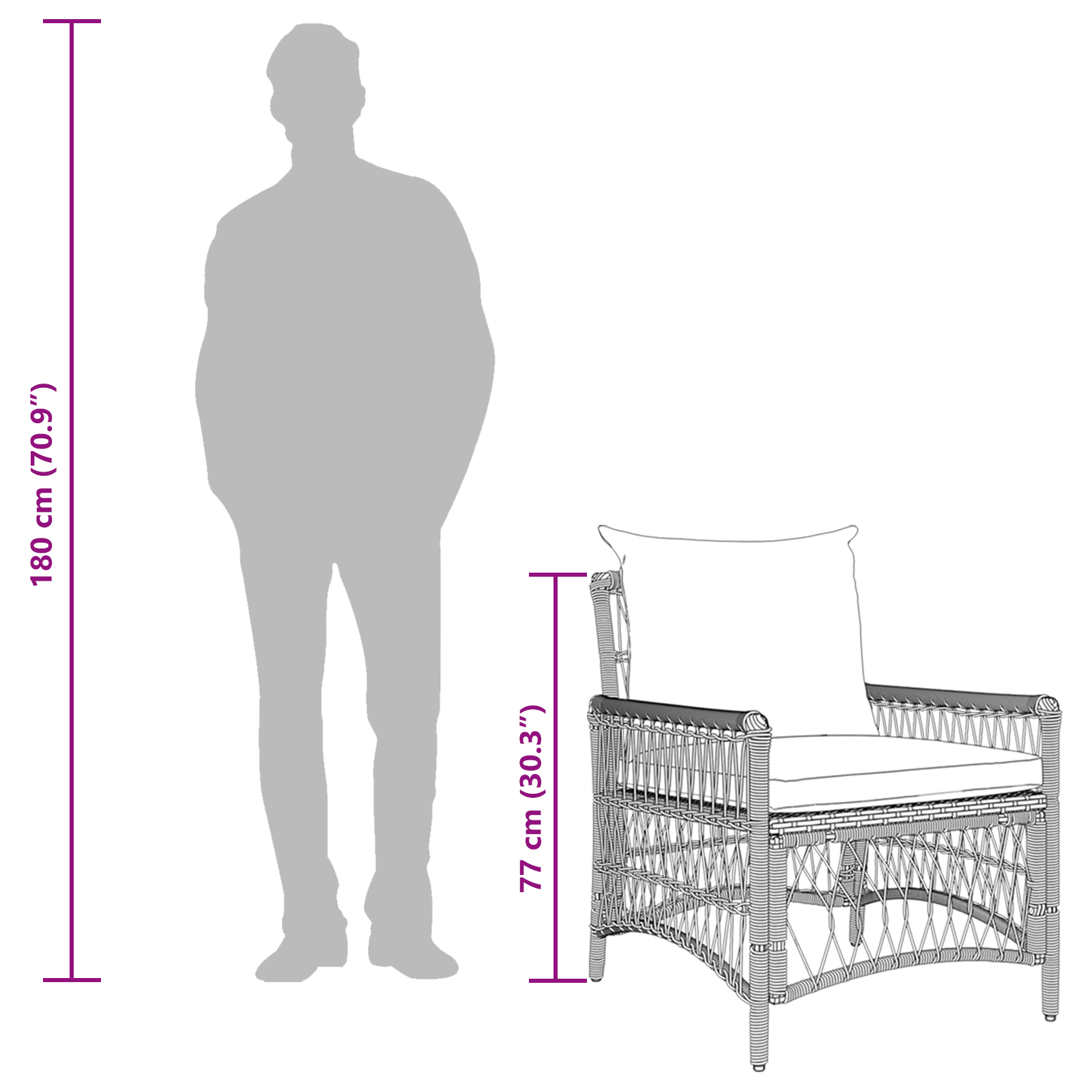 Sodo Kėdė su Pagalvėlėmis Juoda 60x70x78 cm Poli Ratanas - Image 9