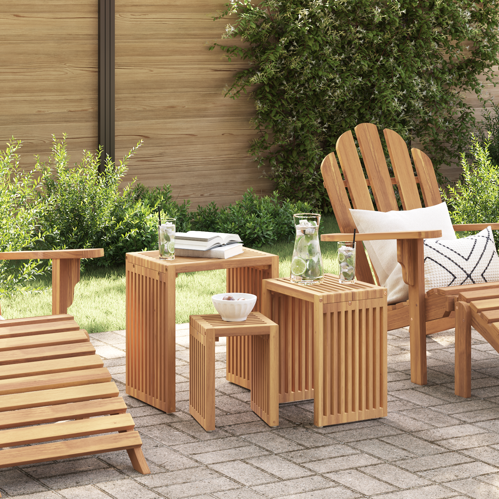Tuin Nest van Zijkantafels 3 stuks Massief Hout Teak