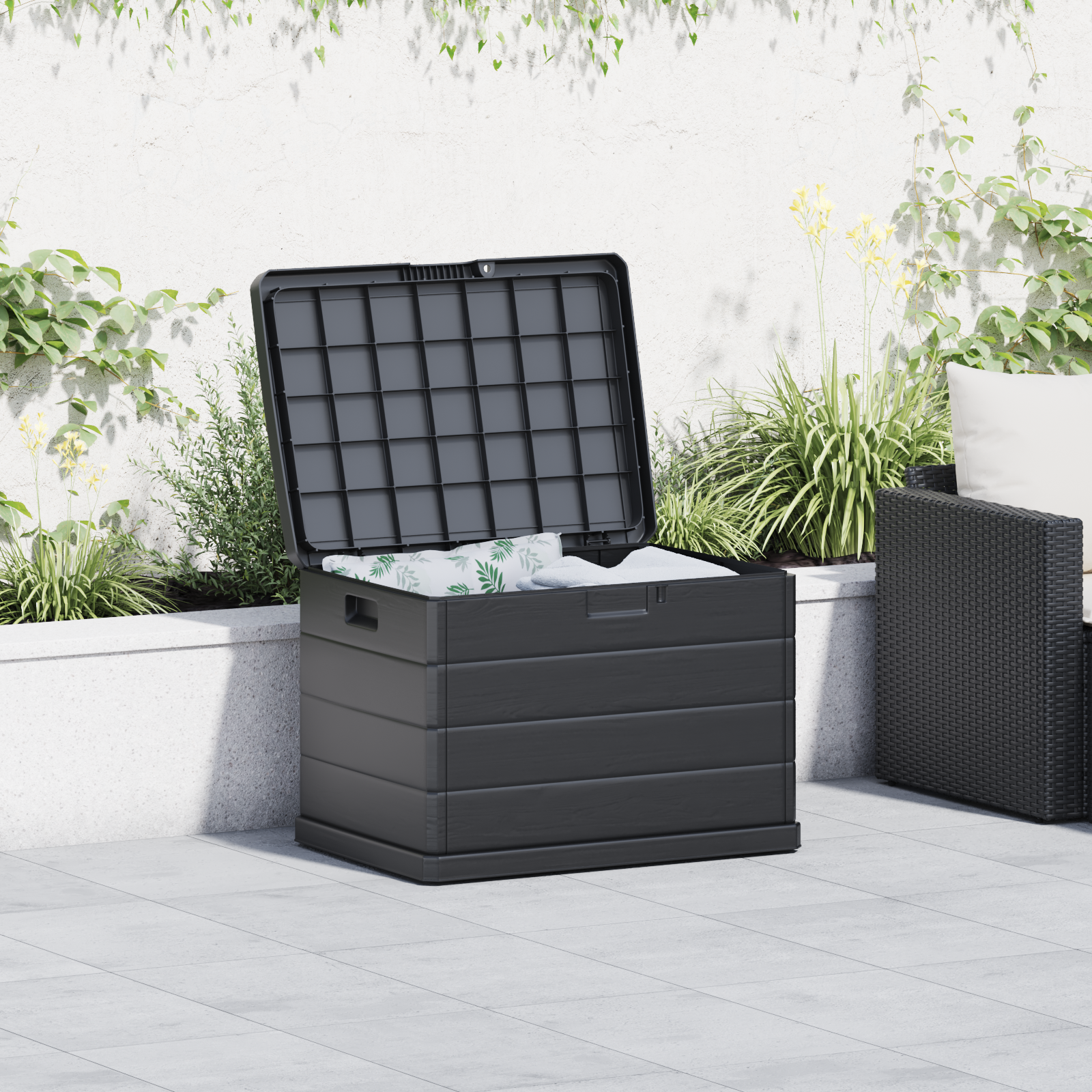 Gartentruhe Anthrazit 77,5x54,5x53 cm Kunststoff 170 L - gartenmoebel-boxen - Your Garden Eden
