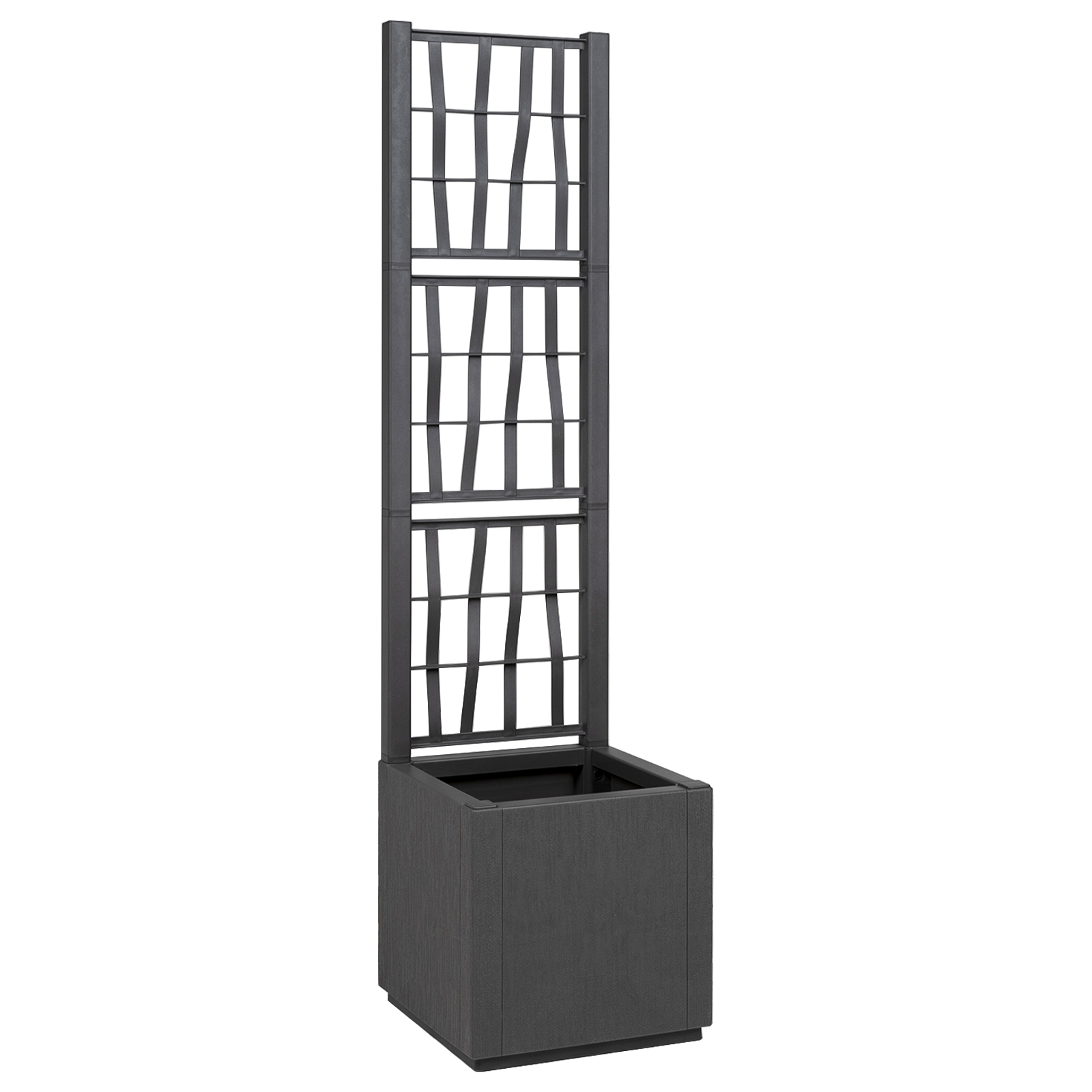 Dark Grey Garden Planter with Trellis - 36x36x140 cm