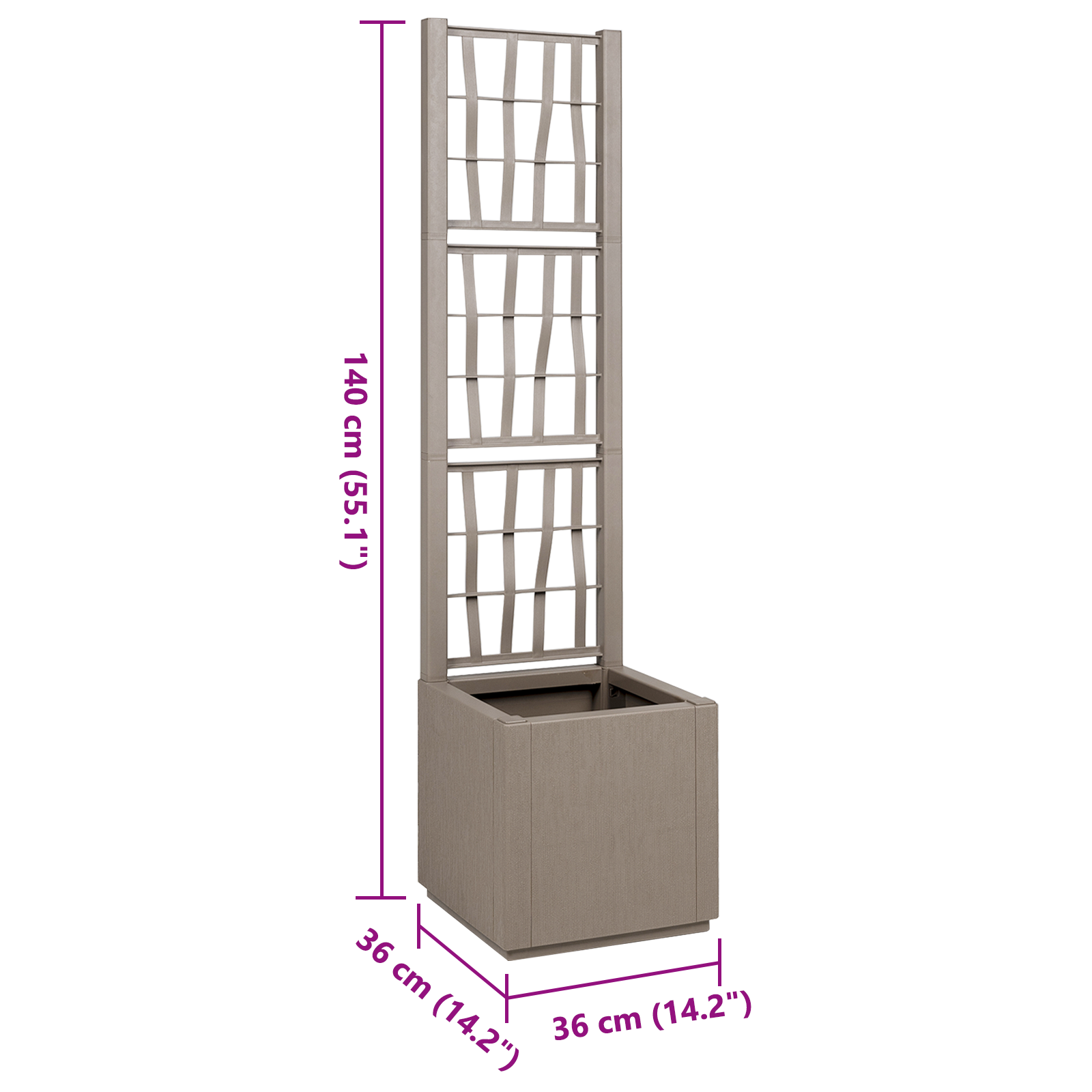 Garden Planter with Trellis - Light Brown - 36x36x140 cm - PP - Image 8