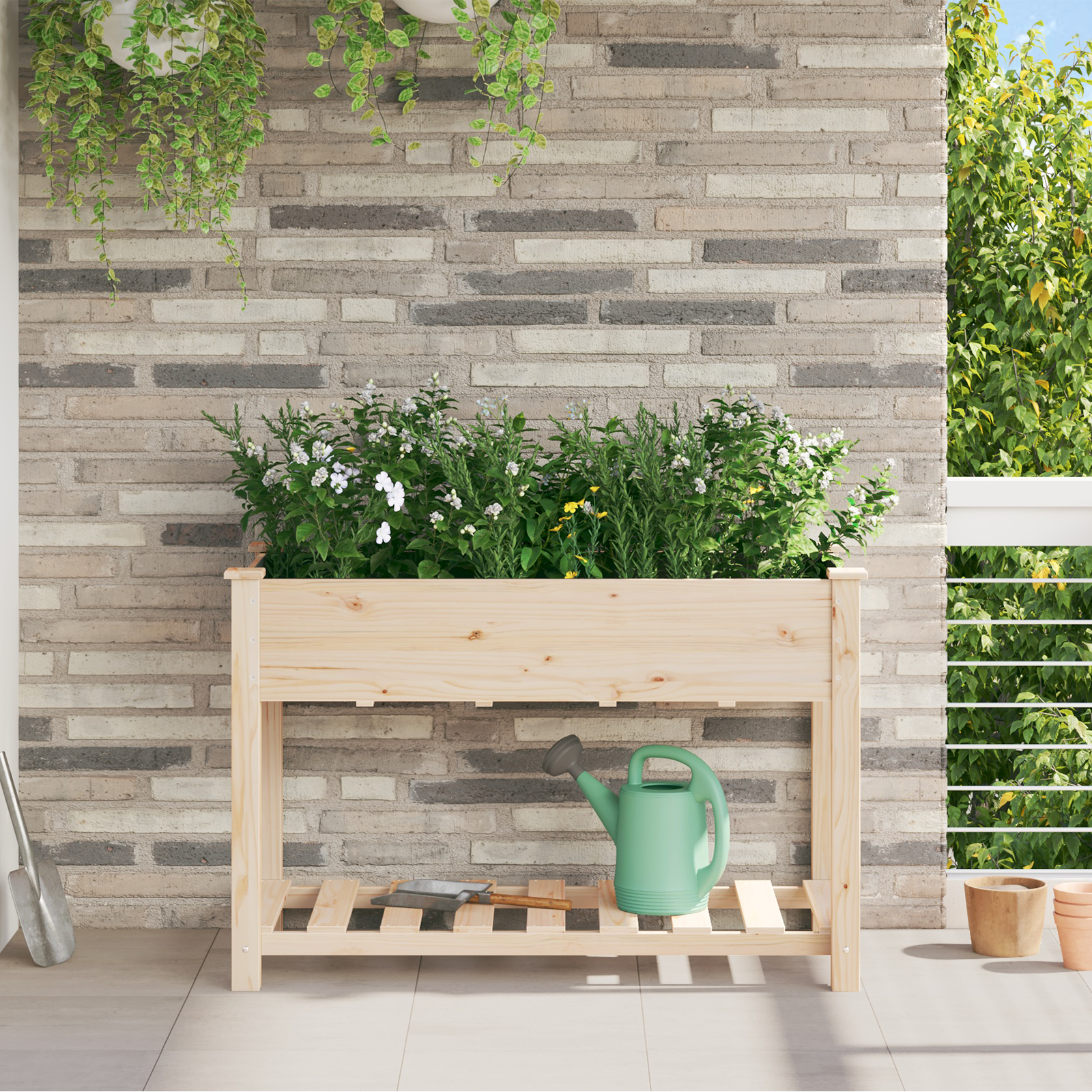 Tuinbak met Rek 115x59x76 cm Massief Houten Vuurhout