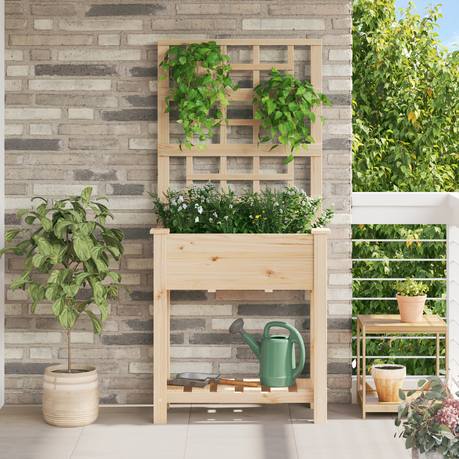 Tuinbak met Trellis en Plank 71x37x152 cm Massief Vurenhout