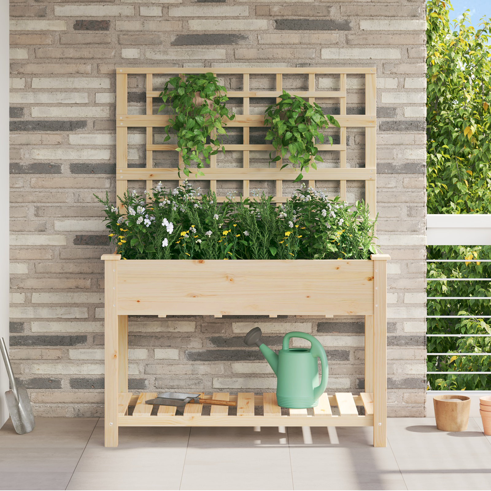 Tuinbak met Trellis en Plank 115x59x152 cm Massief Hout Vuren
