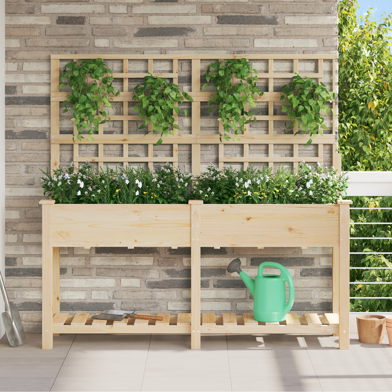 Tuinbak met Trellis en Plank 161x43x152 cm Massief Grenenhout