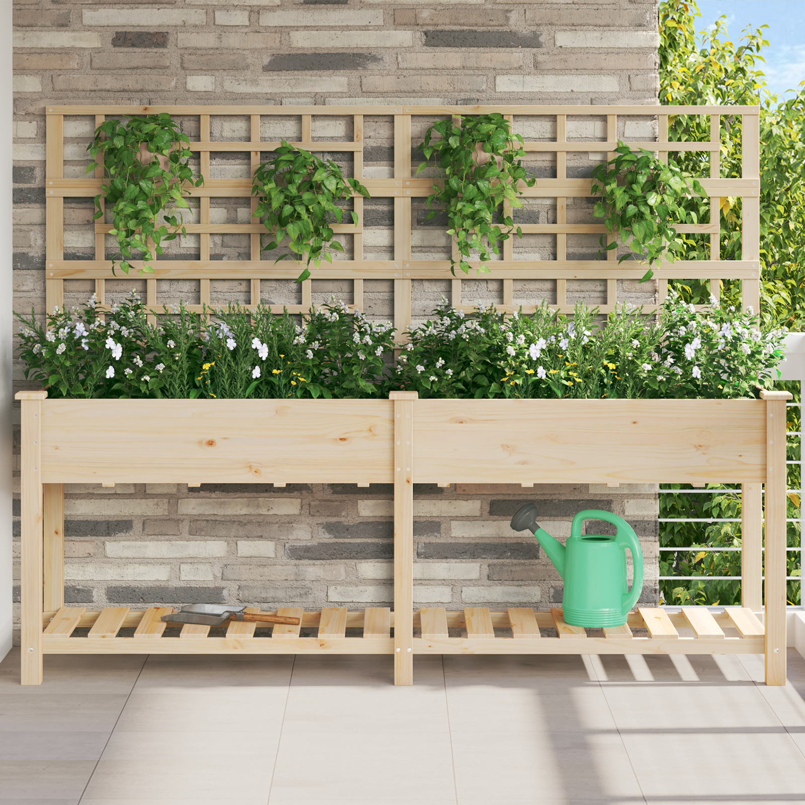Tuinplantbak met Trellis & Plank 203x53x152 cm Massief Vurenhout