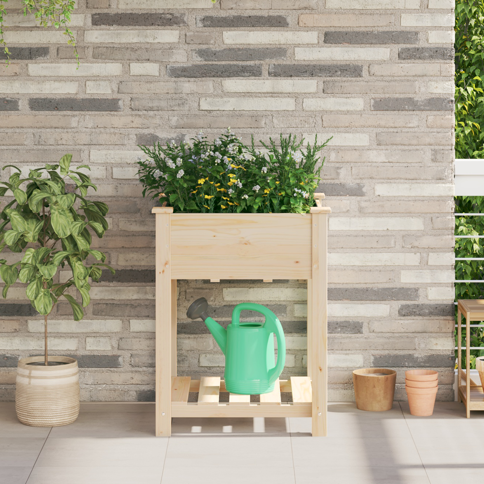 Tuinplanter met Plank 60x60x76 cm Massief Vurenhout