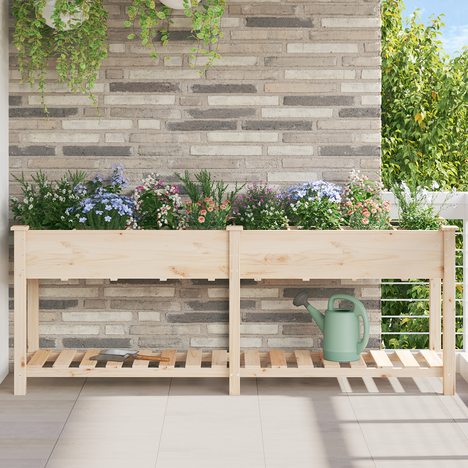 Tuincontainer met Rasters 203x53x76 cm Massief Vurenhout