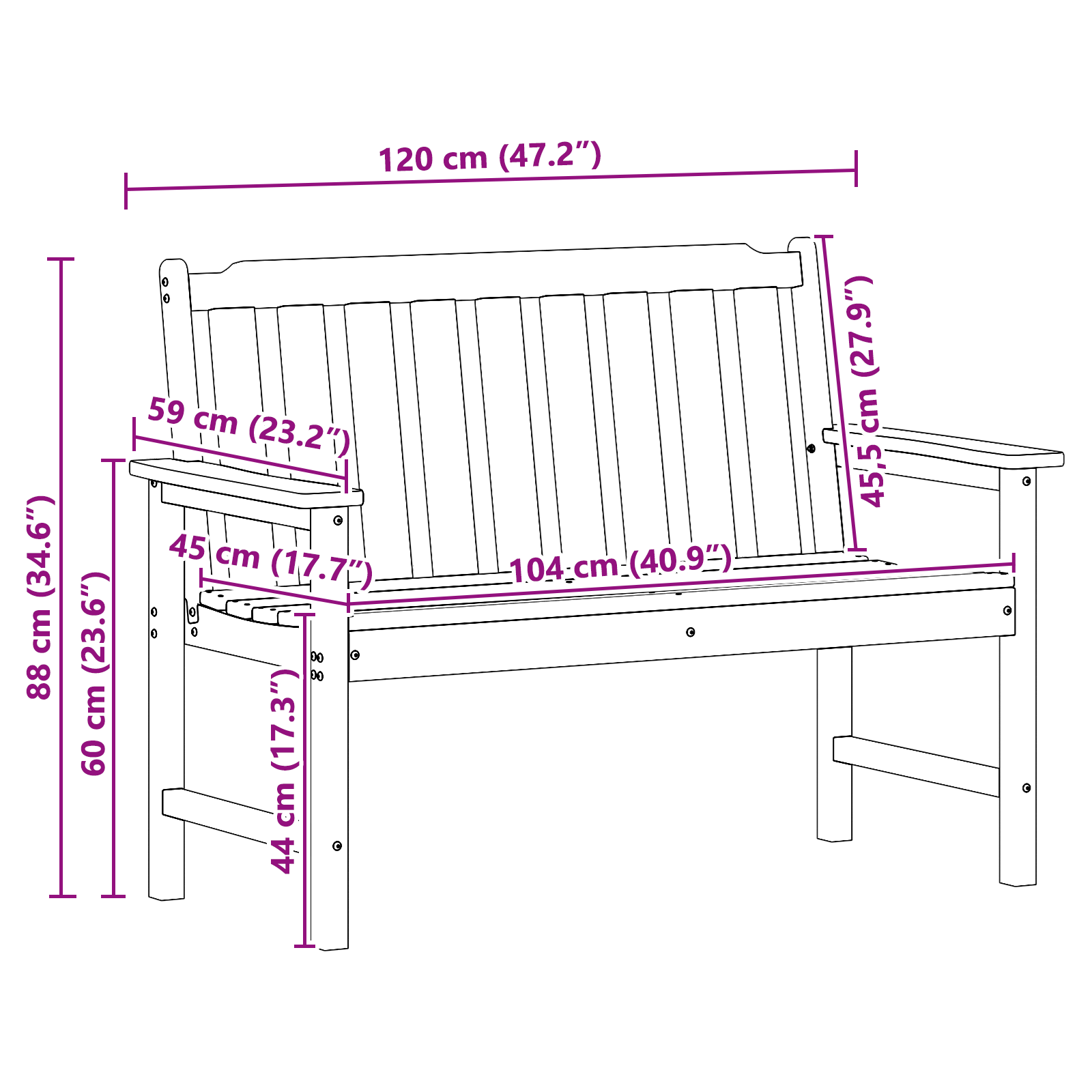 Garden Bench Black 120 cm HDPE - Image 11