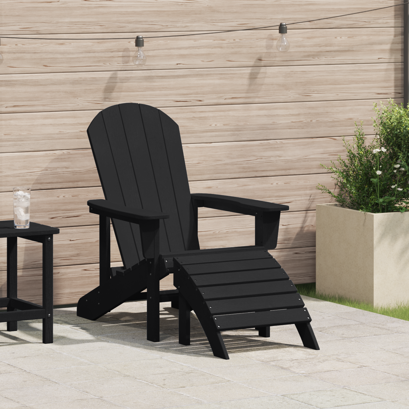 Adirondack Chair with Footrest Black HDPE