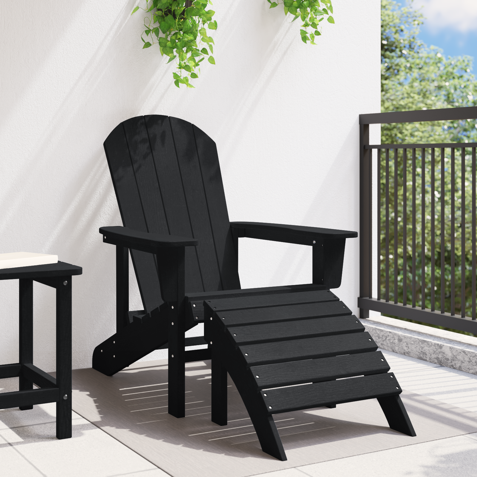 Adirondack Chair with Footrest Black HDPE - Image 3