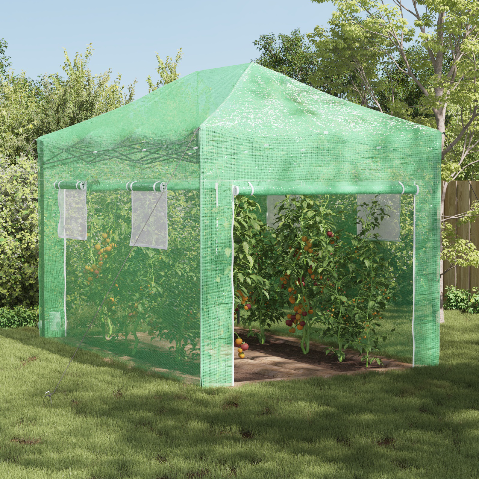 Begehbares Gewächshaus mit Pop-up Rahmen Grün 410x280x315 cm Stahl - Gartenpflege - Your Garden Eden