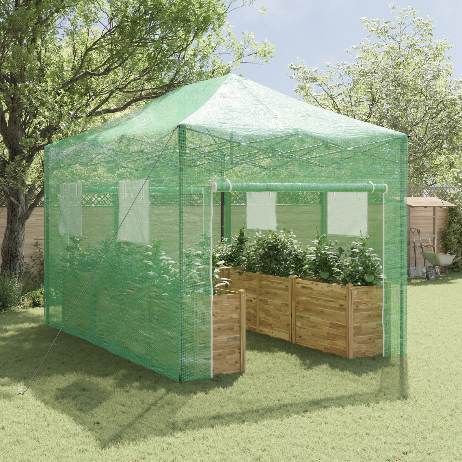 Begehbares Gewächshaus mit Pop-up Rahmen Grün 410x280x315 cm Stahl - Gartenpflege - Your Garden Eden