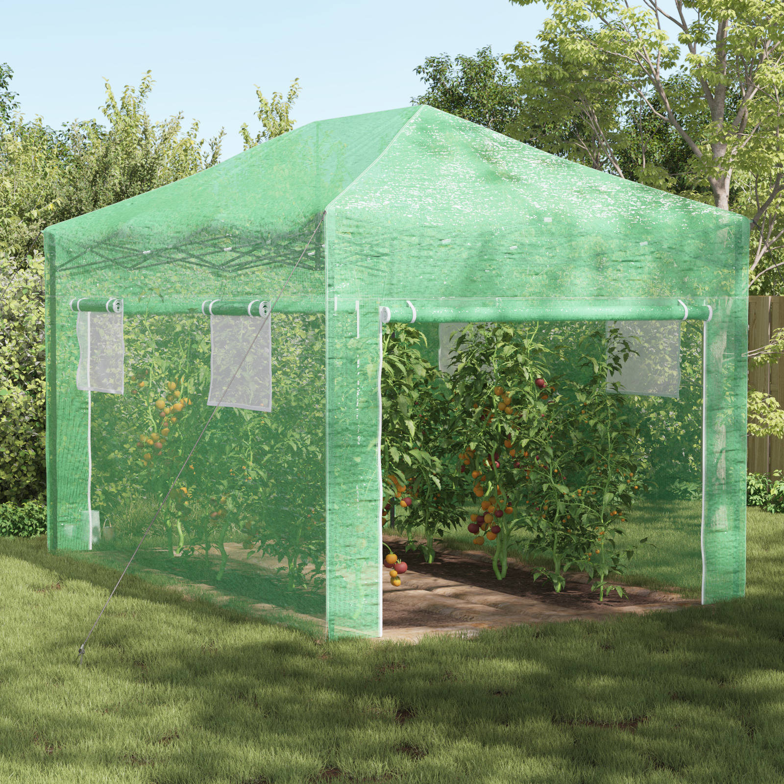 Gewächshaus zum Betreten mit aufklappbarem Rahmen Grün 430x290x315 cm Stahl - Gartenpflege - Your Garden Eden