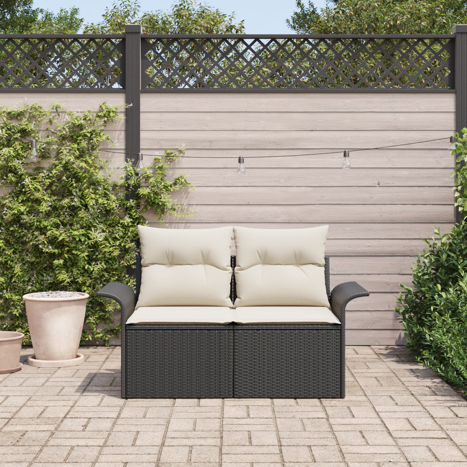 2-Seater Garden Sofa with Cushions Black Poly Rattan - Image 3