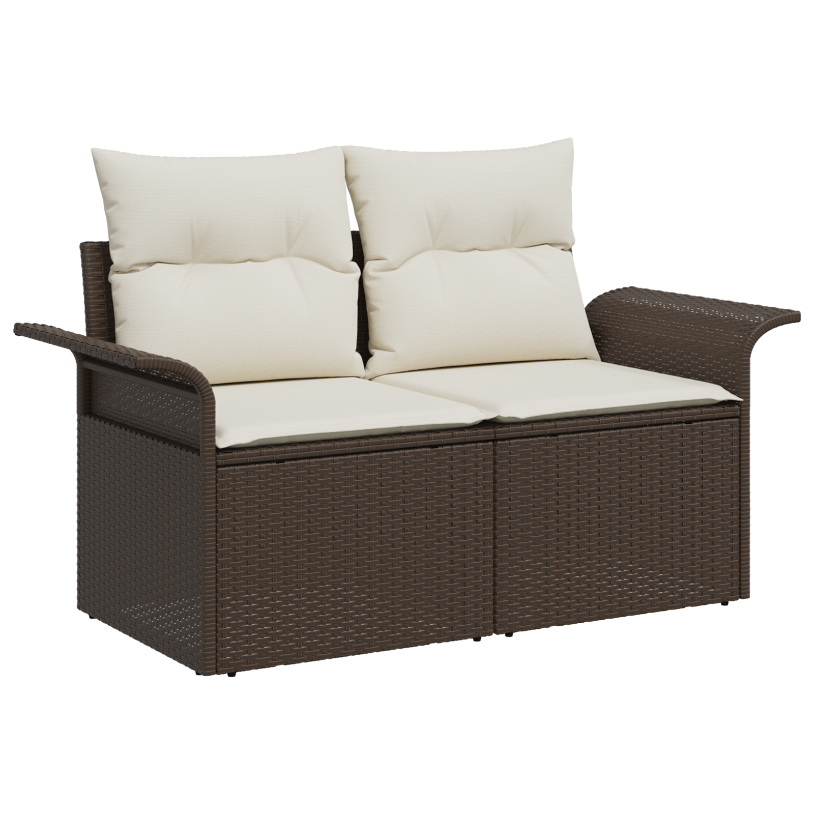 2-Seater Garden Sofa with Cushions Brown Poly Rattan - Image 2