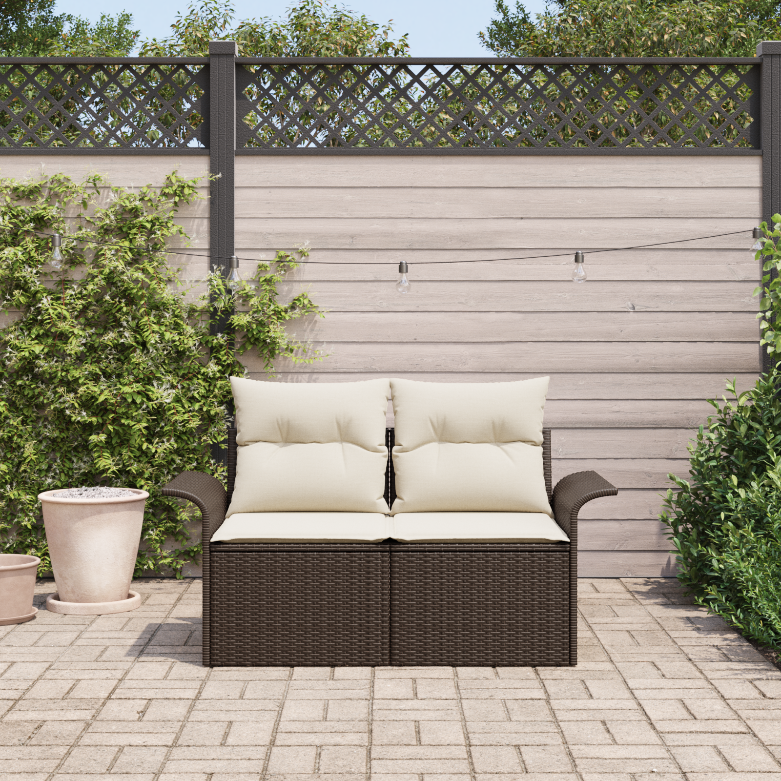 2-Seater Garden Sofa with Cushions Brown Poly Rattan - Image 3