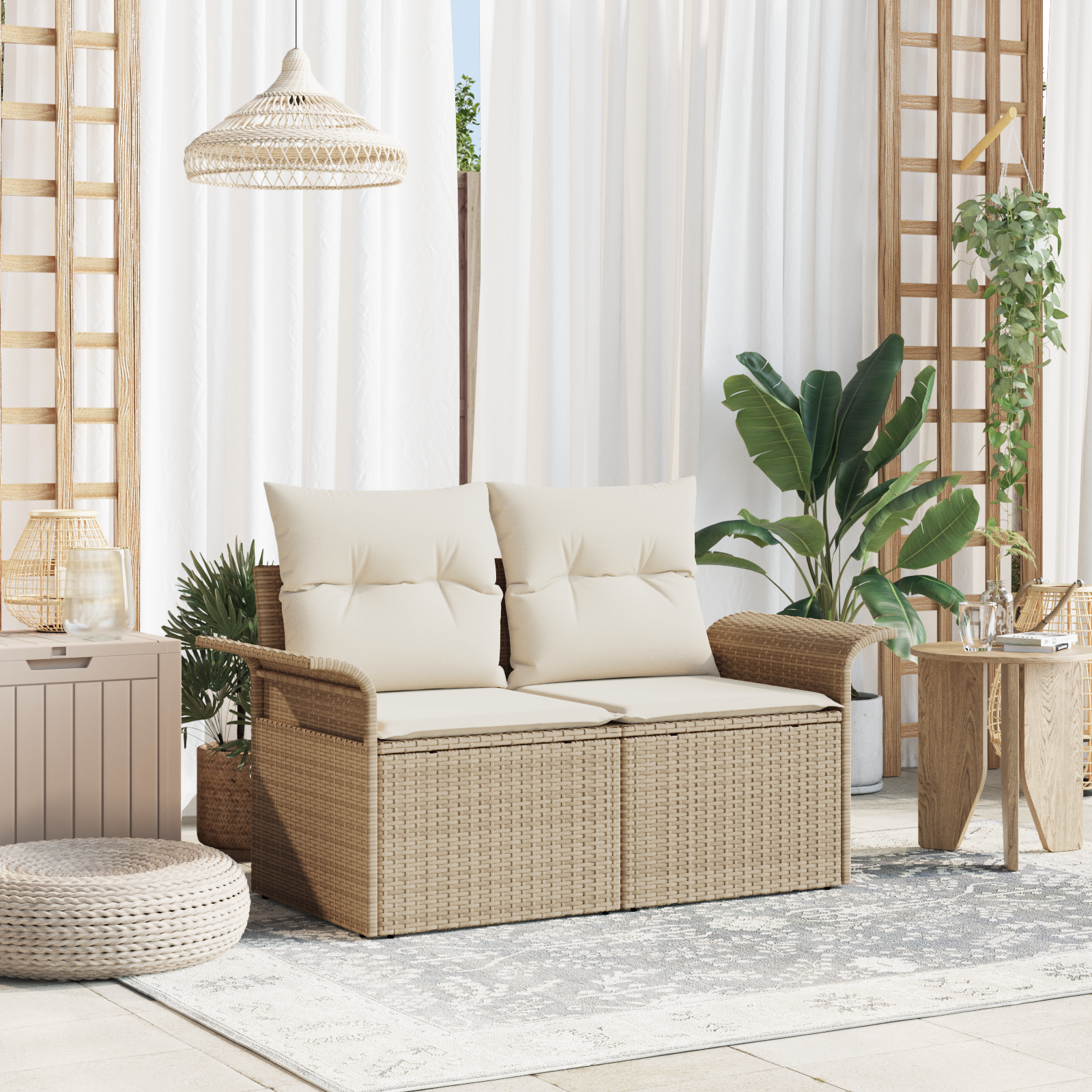 Thumbnail - vidaXL Gartensofa 2-Sitzer mit Kissen Beige Poly Rattan
