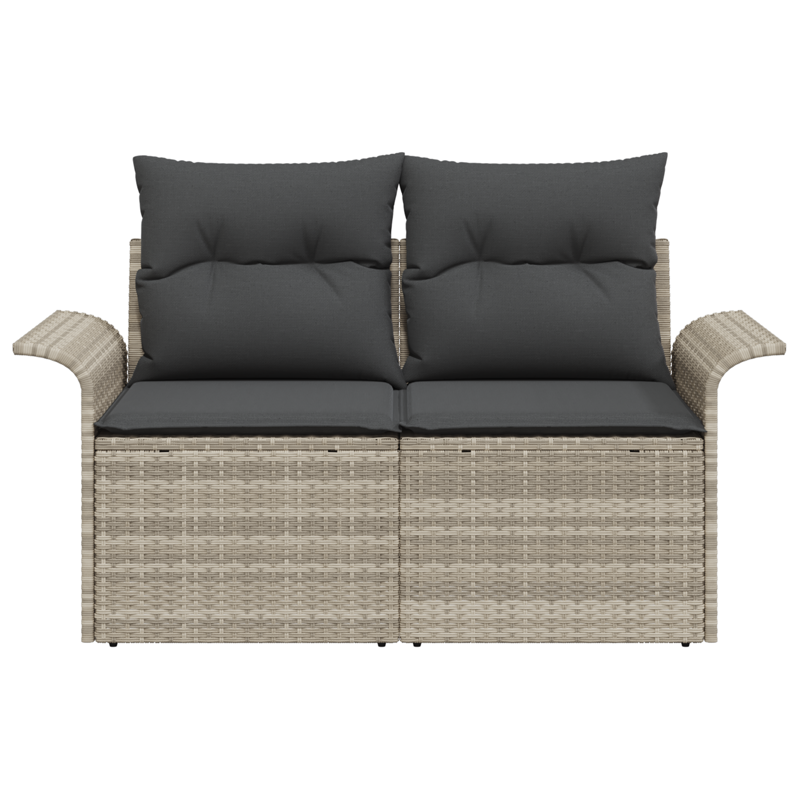 2-Seater Garden Sofa with Cushions Light Grey Poly Rattan - Image 5