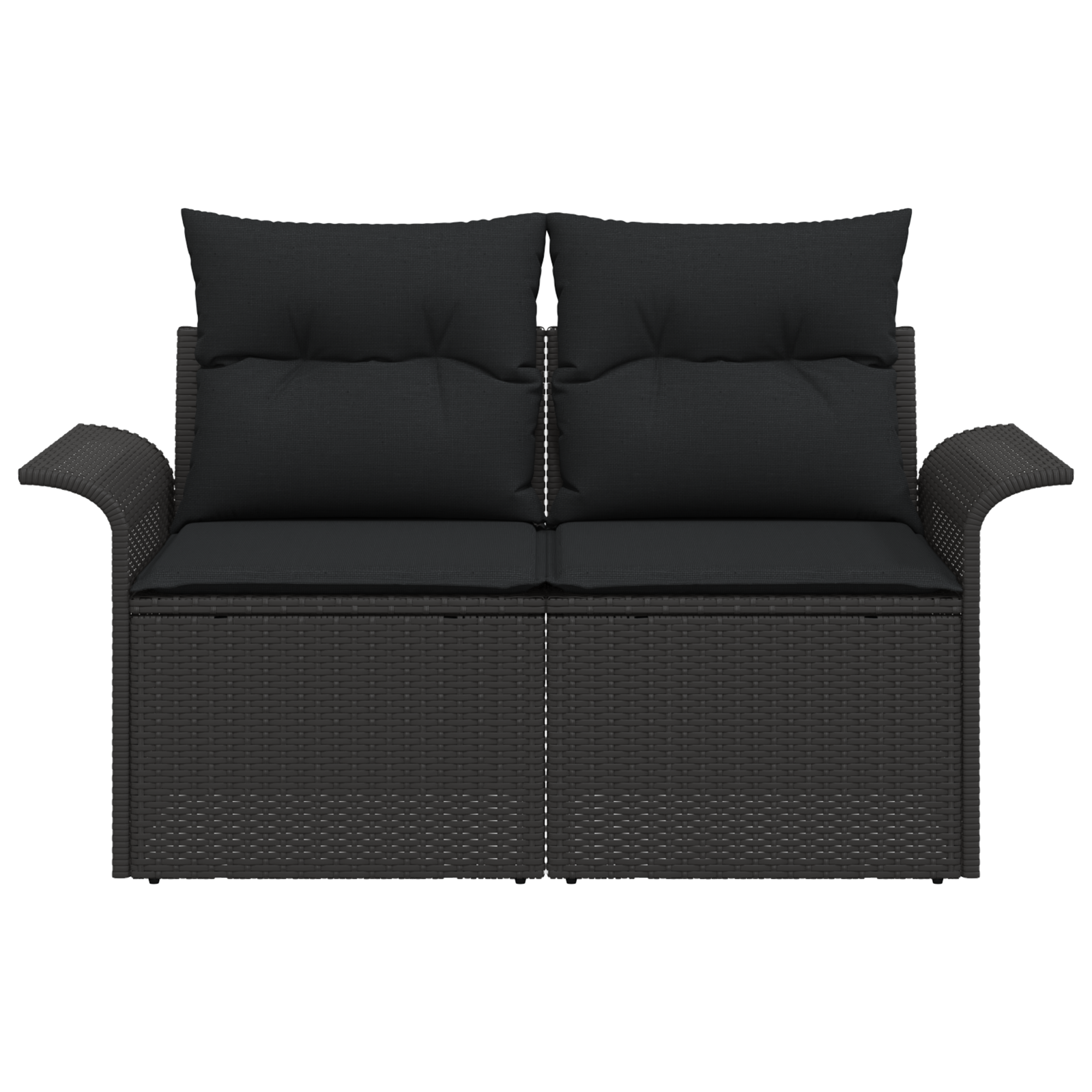 2-Seater Garden Sofa with Cushions Black Poly Rattan - Image 4